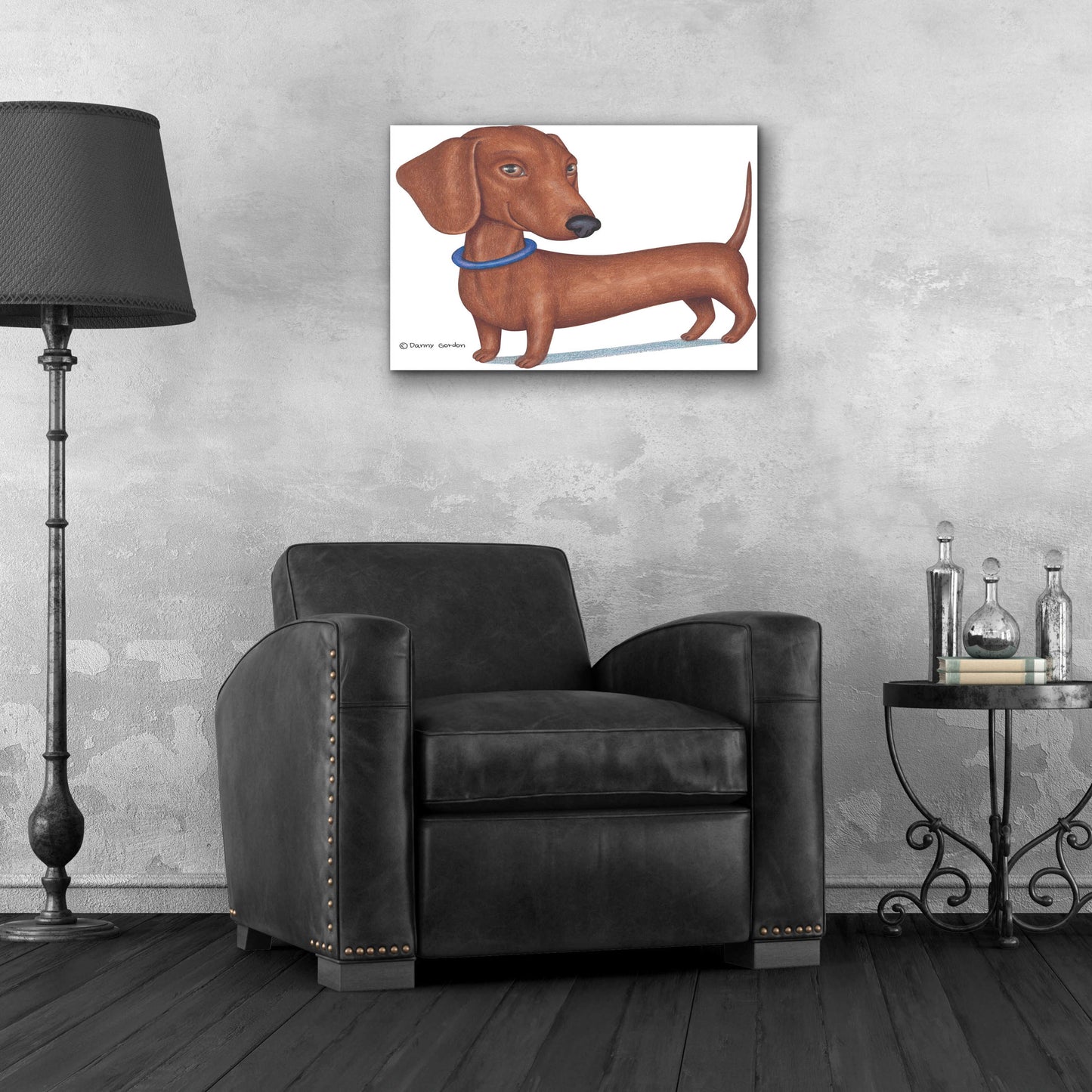 Epic Art 'Brown Dachshund Blue Collar' by Danny Gordon Art, Acrylic Glass Wall Art,24x16