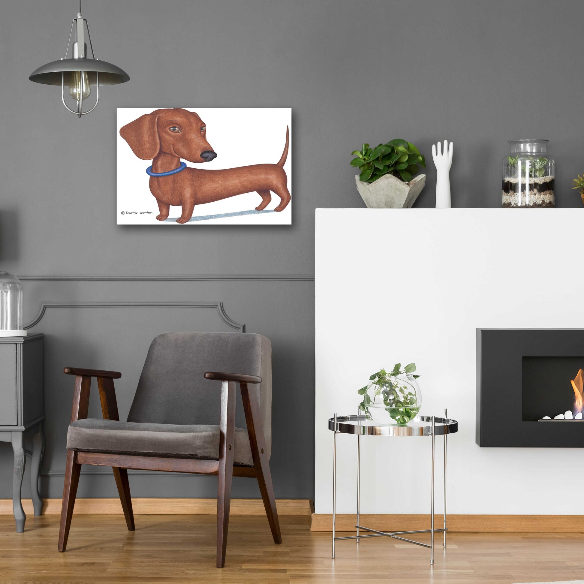 Epic Art 'Brown Dachshund Blue Collar' by Danny Gordon Art, Acrylic Glass Wall Art,24x16