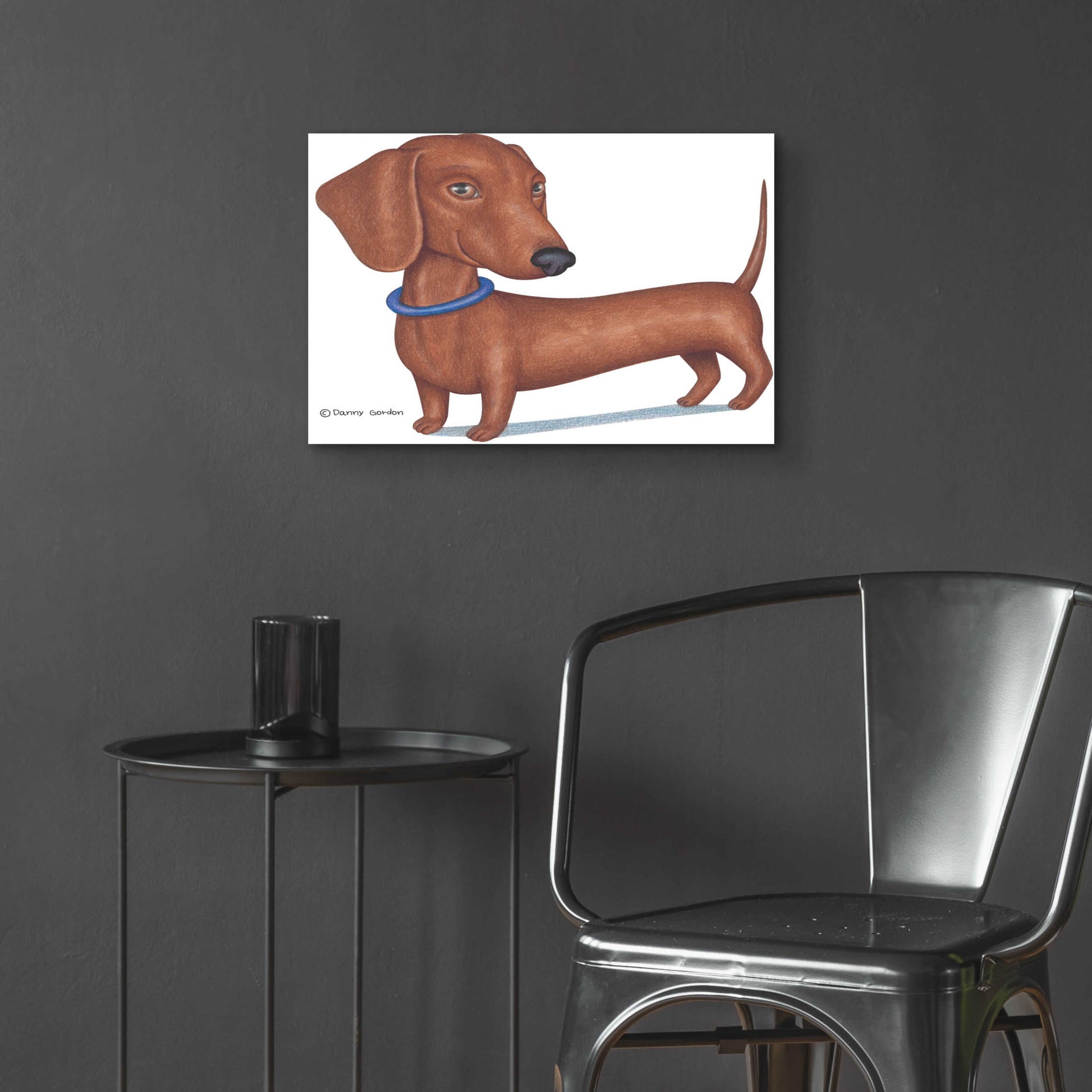 Epic Art 'Brown Dachshund Blue Collar' by Danny Gordon Art, Acrylic Glass Wall Art,24x16