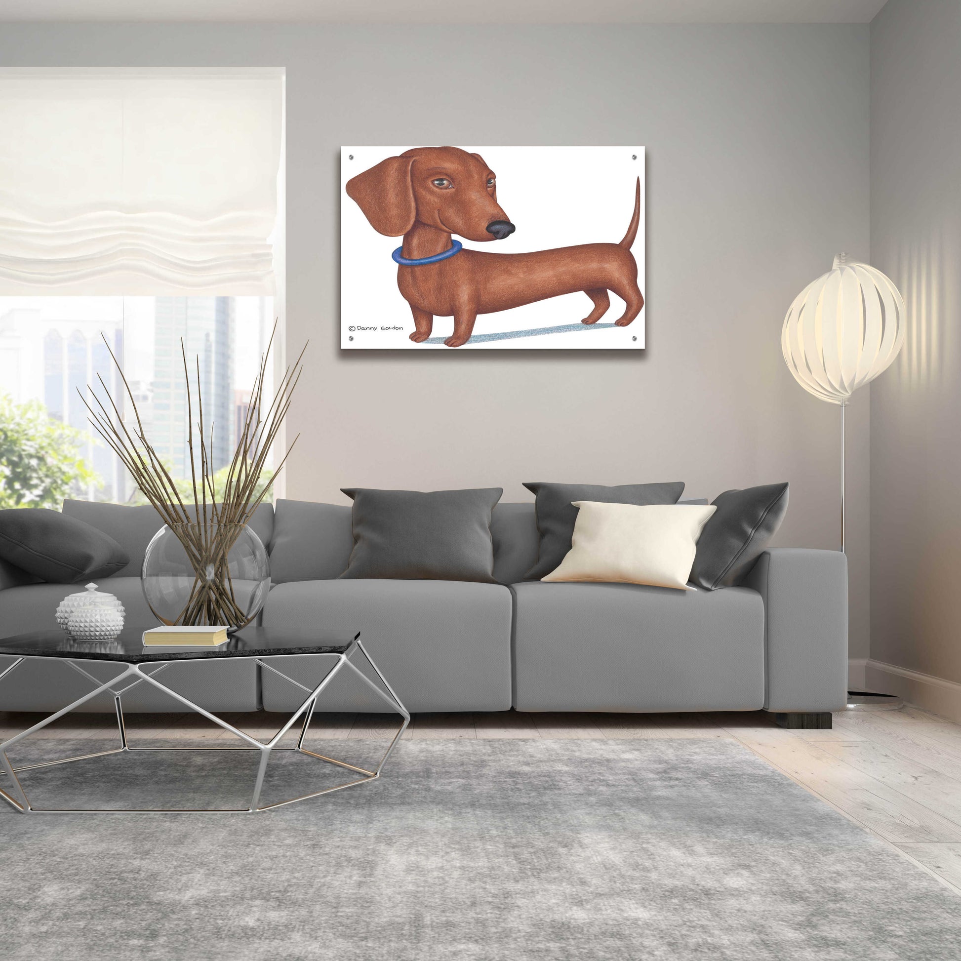 Epic Art 'Brown Dachshund Blue Collar' by Danny Gordon Art, Acrylic Glass Wall Art,36x24