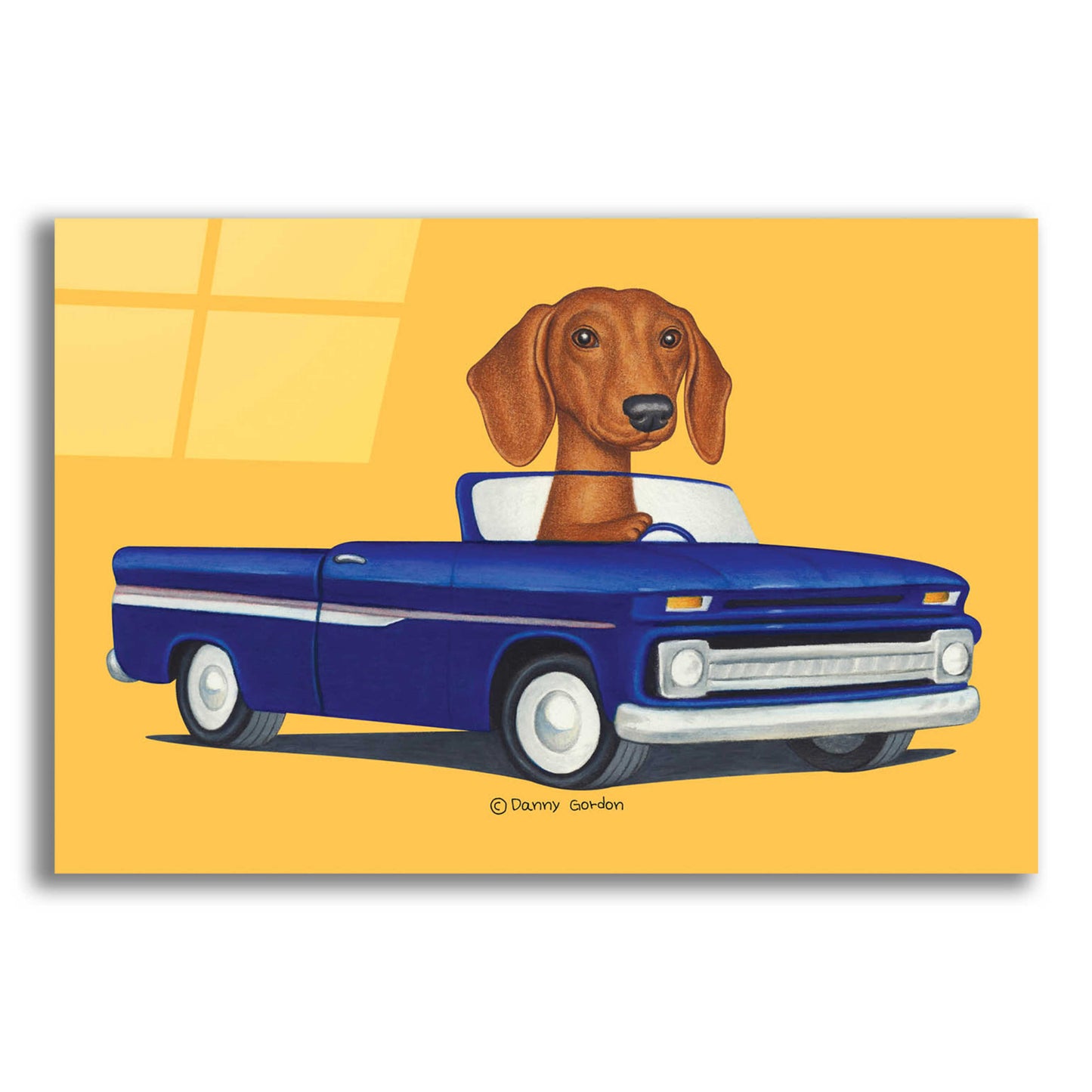 Epic Art 'Brown Dachshund Blue Truck' by Danny Gordon Art, Acrylic Glass Wall Art,24x16