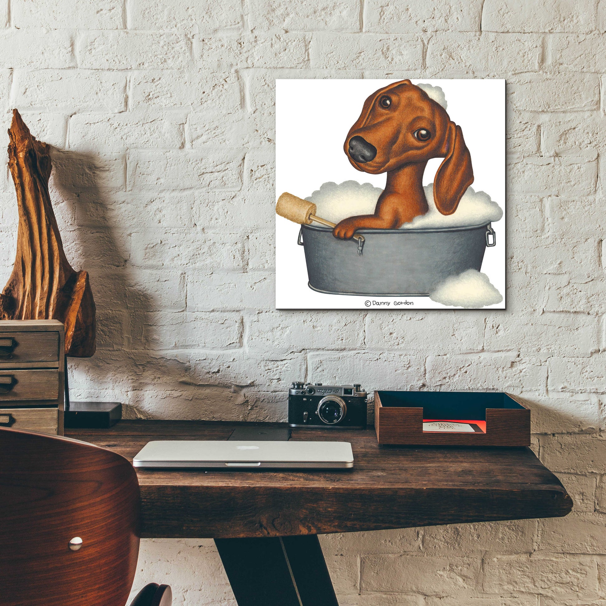 Epic Art 'Brown Dachshund Bubble Bath' by Danny Gordon Art, Acrylic Glass Wall Art,12x12