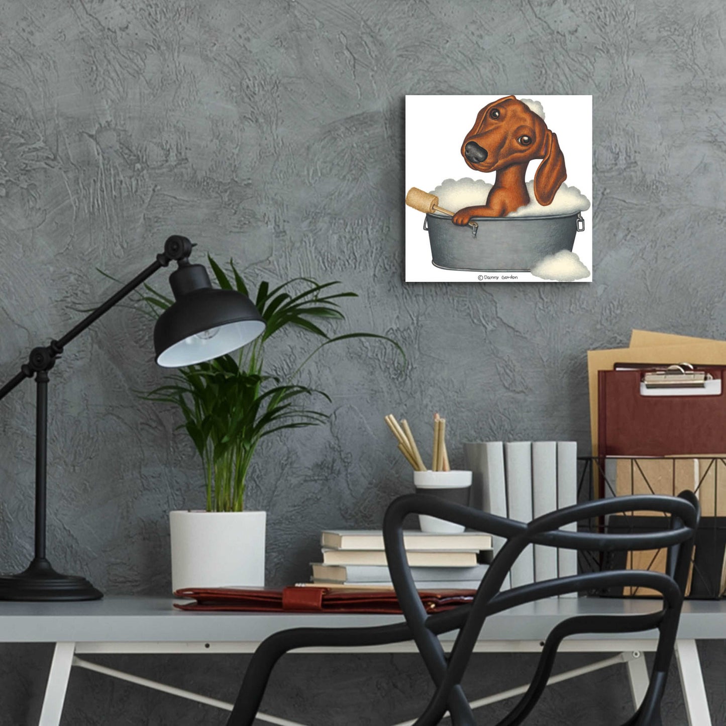 Epic Art 'Brown Dachshund Bubble Bath' by Danny Gordon Art, Acrylic Glass Wall Art,12x12