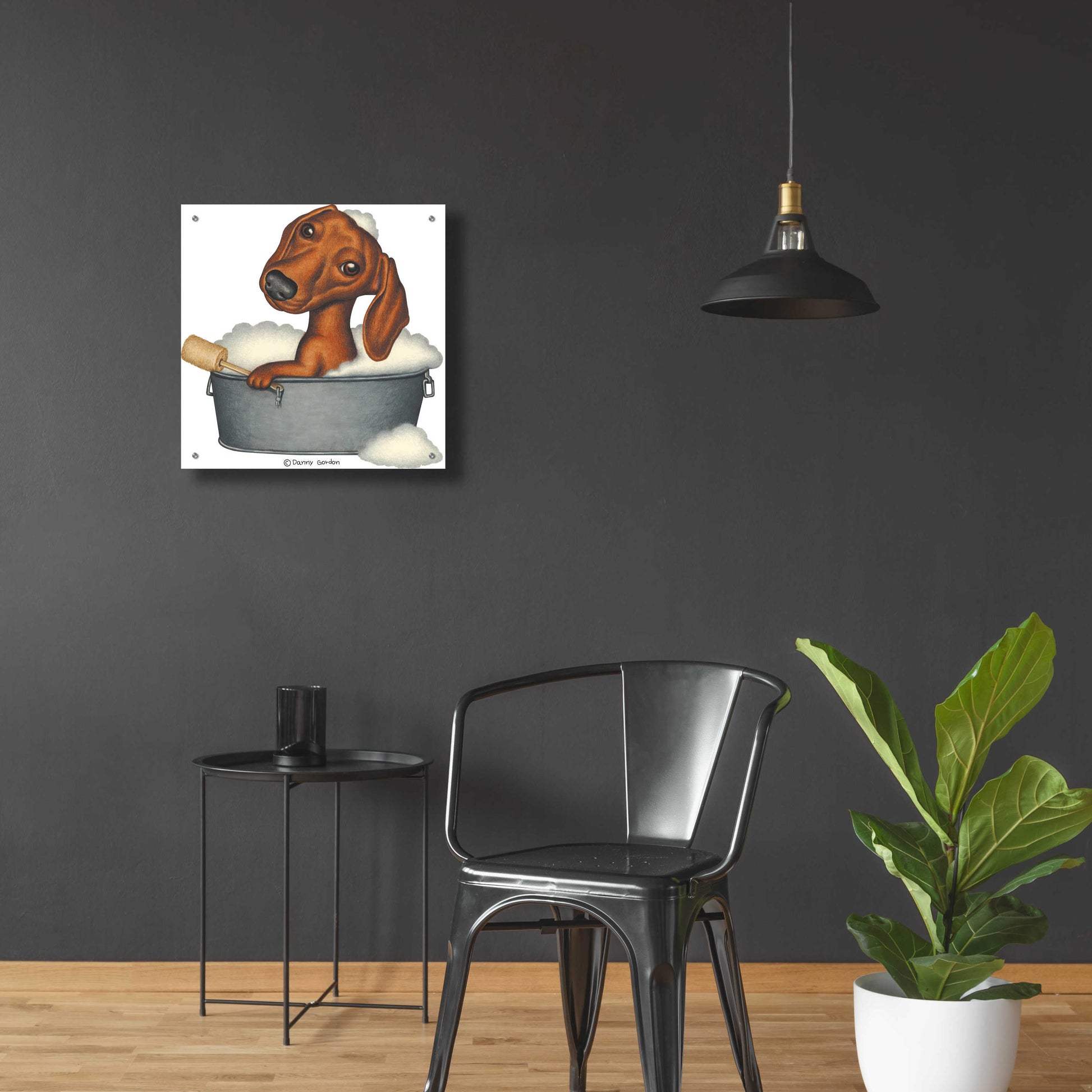 Epic Art 'Brown Dachshund Bubble Bath' by Danny Gordon Art, Acrylic Glass Wall Art,24x24