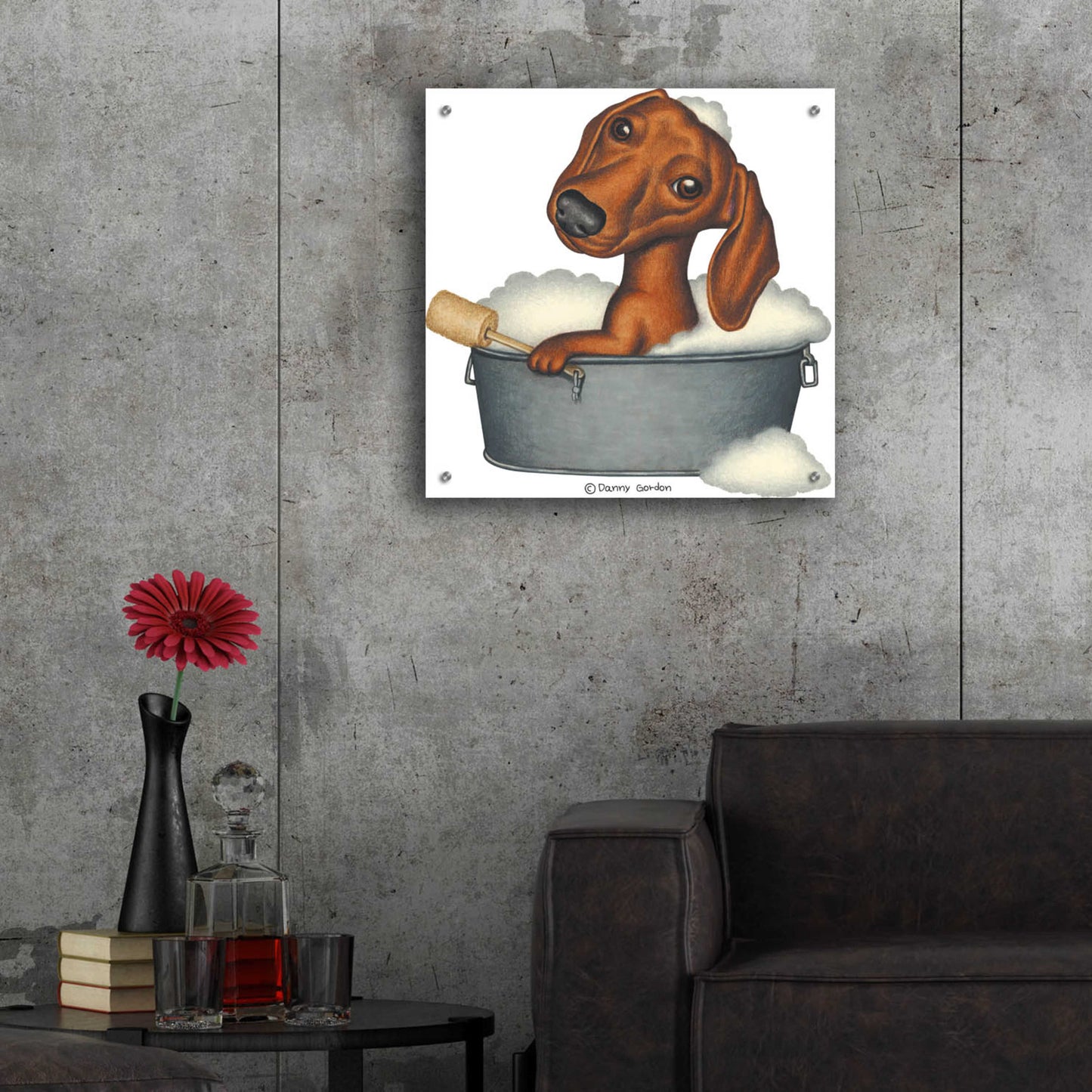 Epic Art 'Brown Dachshund Bubble Bath' by Danny Gordon Art, Acrylic Glass Wall Art,24x24