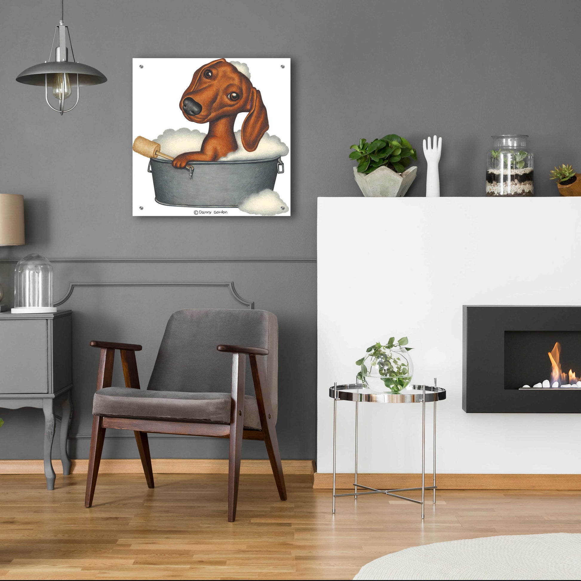 Epic Art 'Brown Dachshund Bubble Bath' by Danny Gordon Art, Acrylic Glass Wall Art,24x24