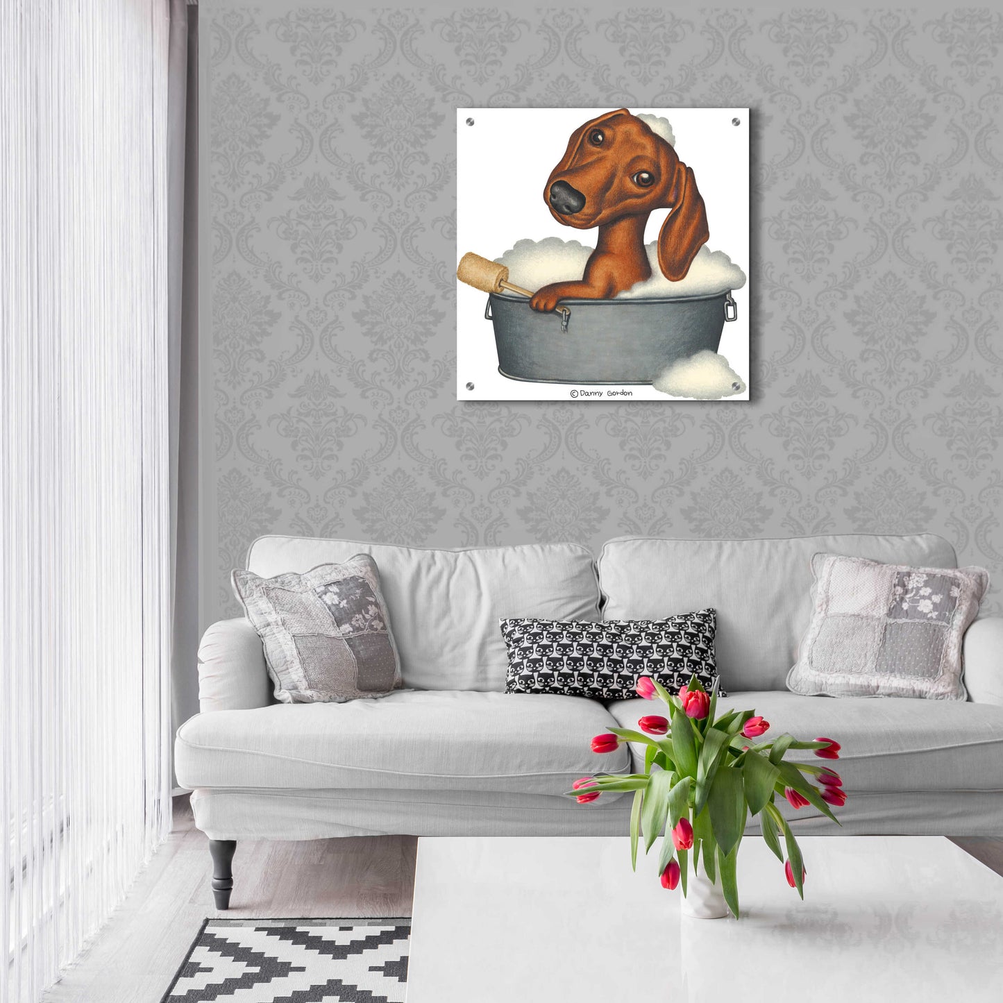 Epic Art 'Brown Dachshund Bubble Bath' by Danny Gordon Art, Acrylic Glass Wall Art,24x24