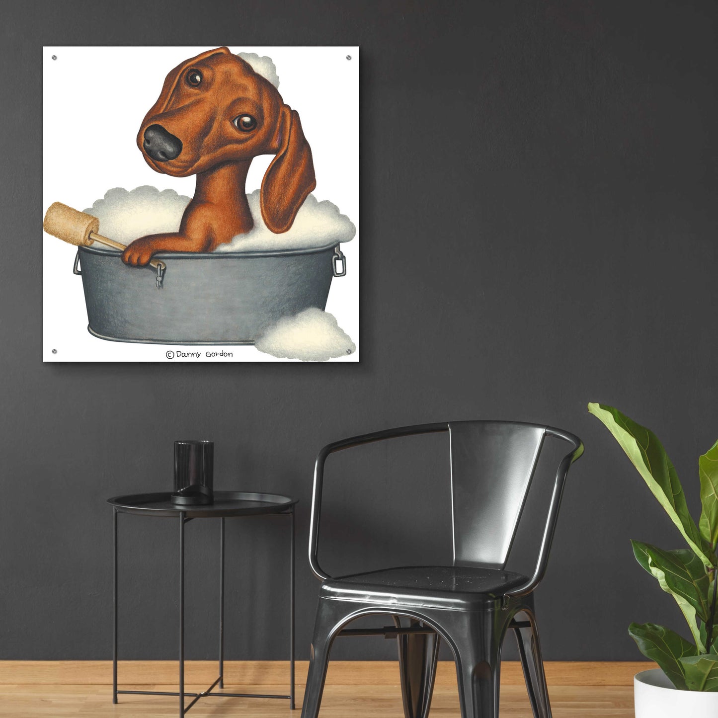 Epic Art 'Brown Dachshund Bubble Bath' by Danny Gordon Art, Acrylic Glass Wall Art,36x36