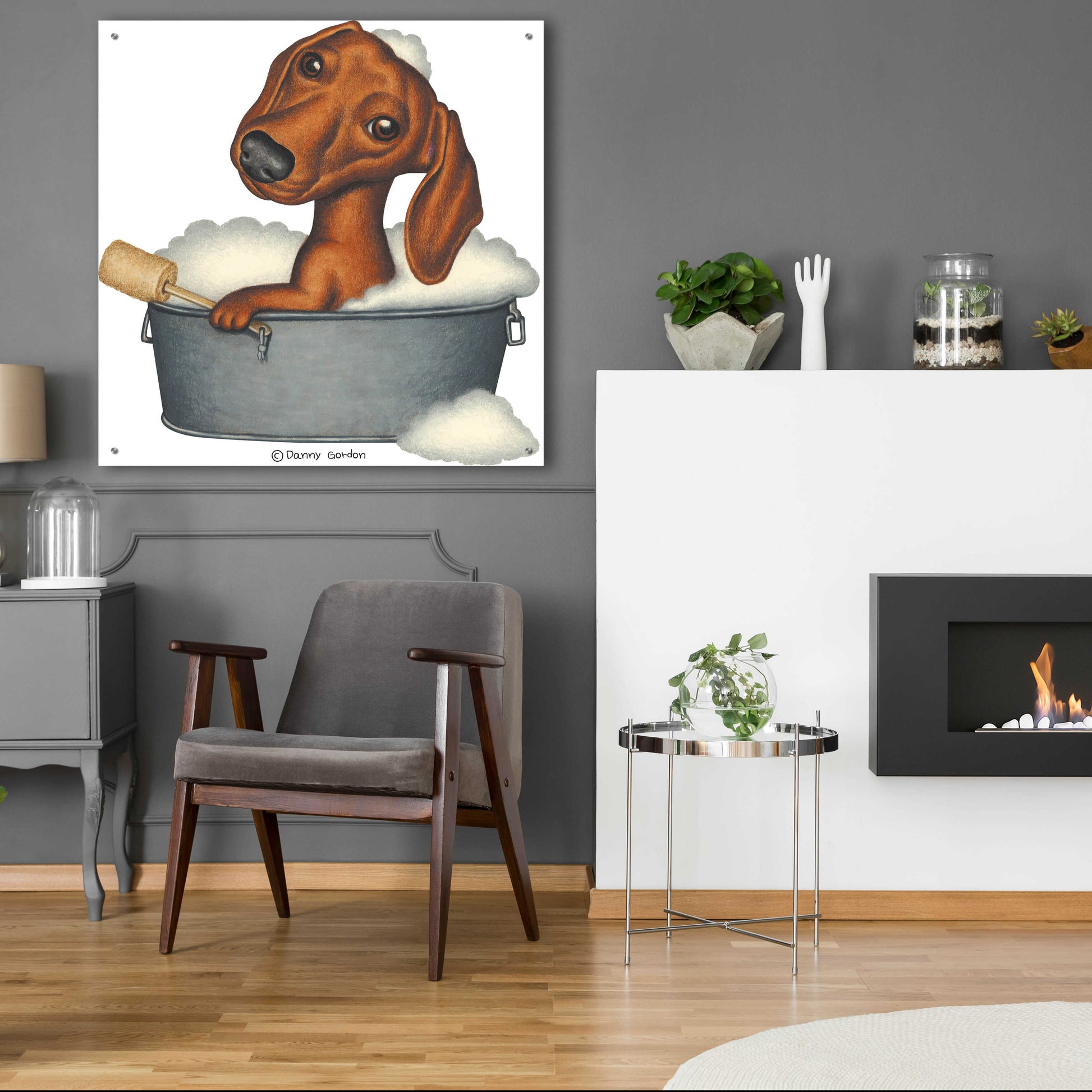 Epic Art 'Brown Dachshund Bubble Bath' by Danny Gordon Art, Acrylic Glass Wall Art,36x36