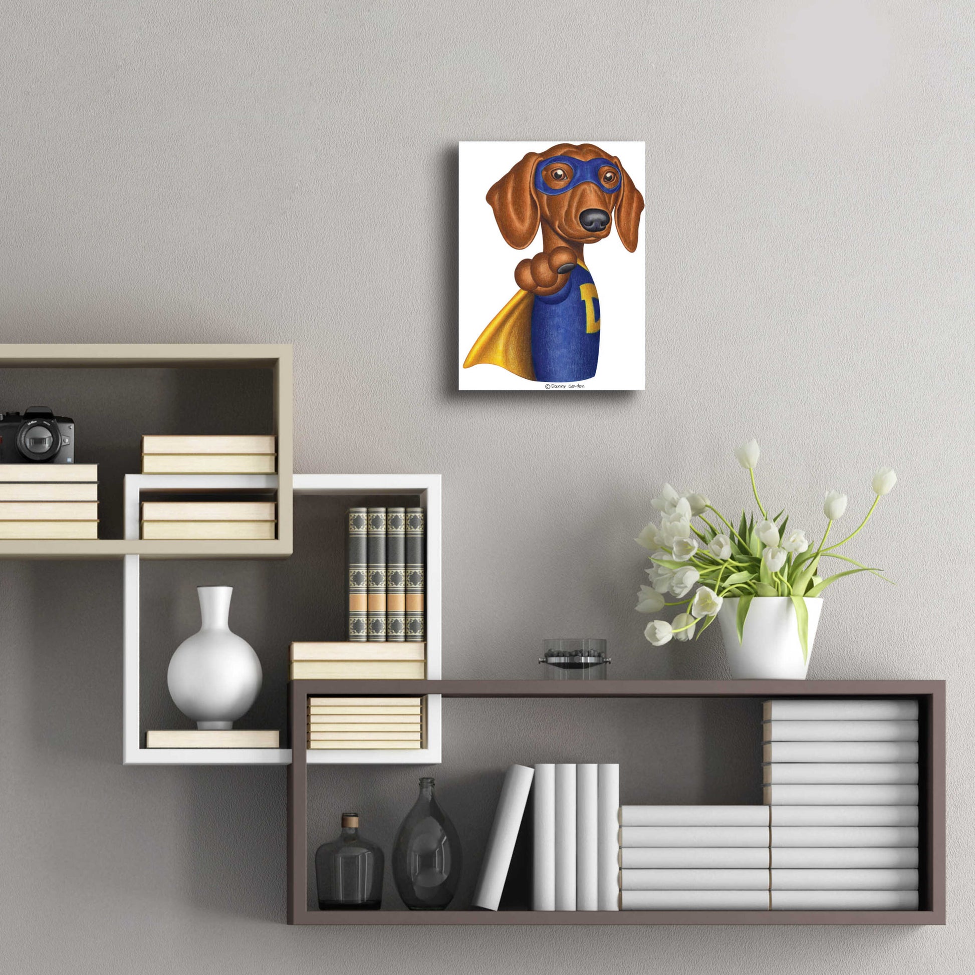 Epic Art 'Brown Dachshund Captain D' by Danny Gordon Art, Acrylic Glass Wall Art,12x16