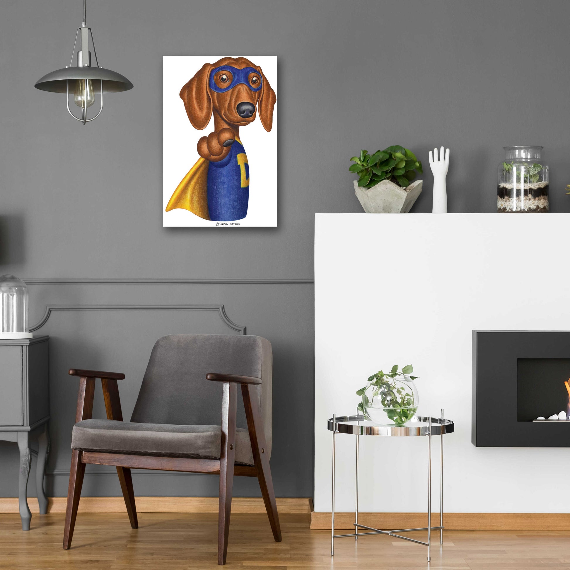 Epic Art 'Brown Dachshund Captain D' by Danny Gordon Art, Acrylic Glass Wall Art,16x24