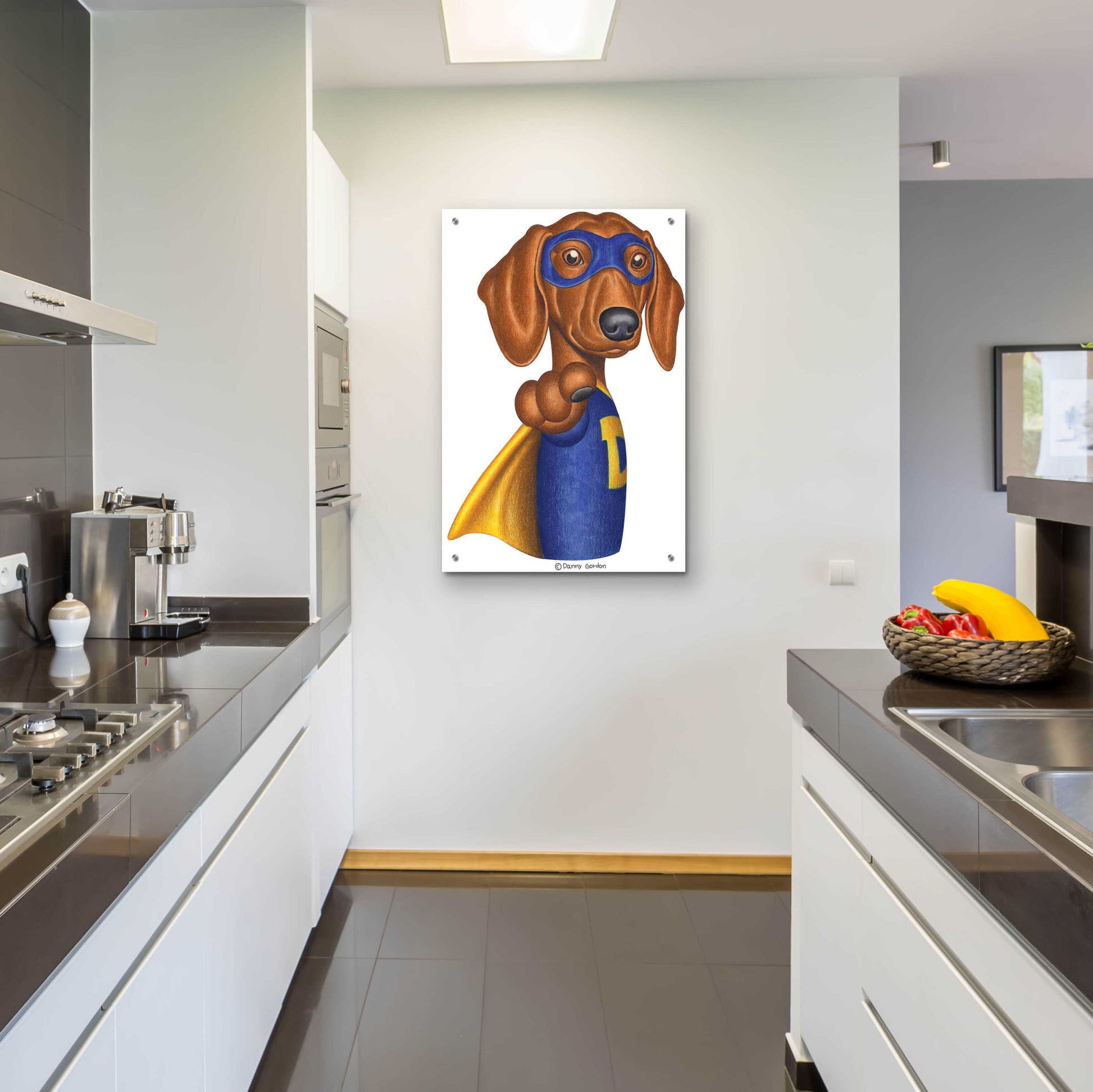 Epic Art 'Brown Dachshund Captain D' by Danny Gordon Art, Acrylic Glass Wall Art,24x36