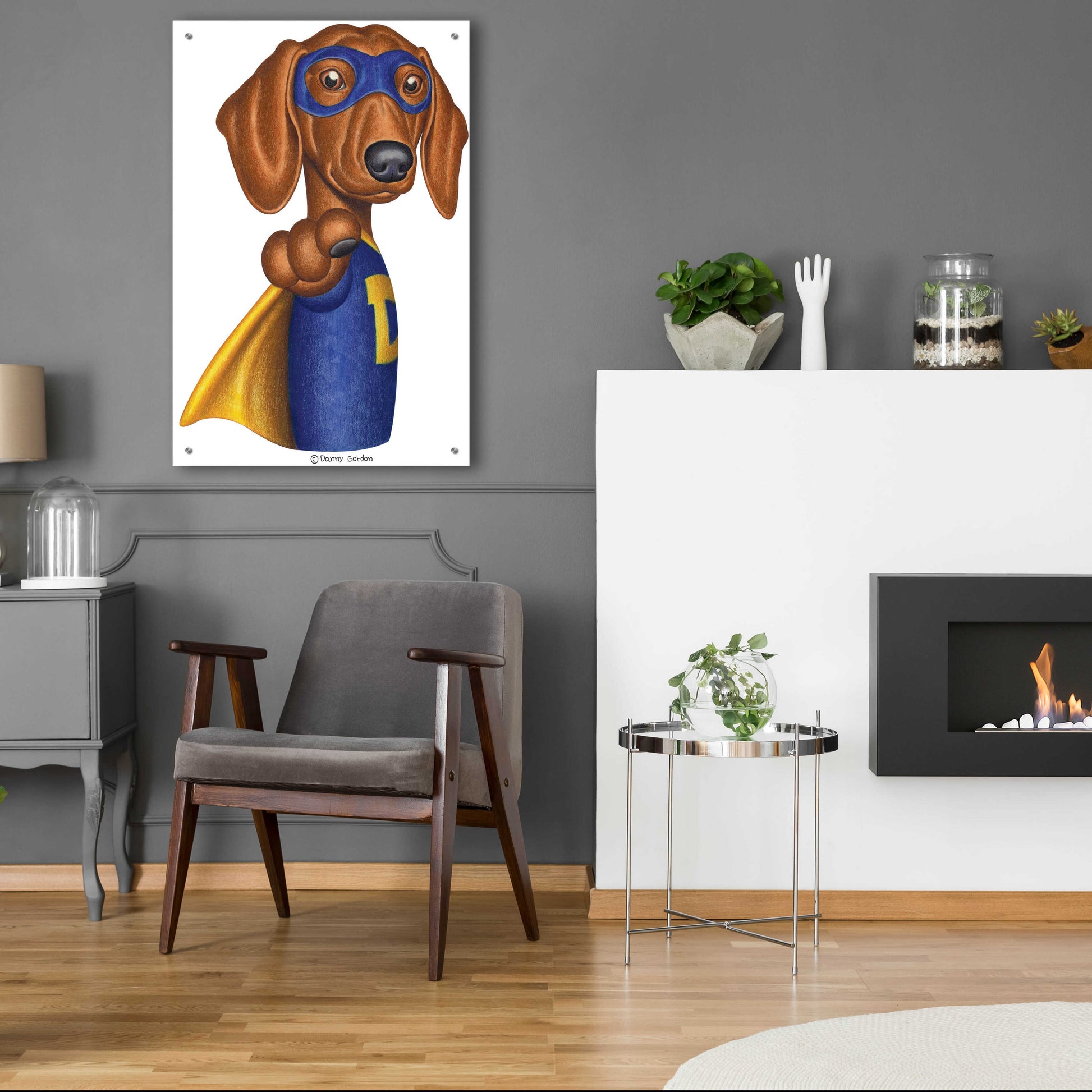 Epic Art 'Brown Dachshund Captain D' by Danny Gordon Art, Acrylic Glass Wall Art,24x36