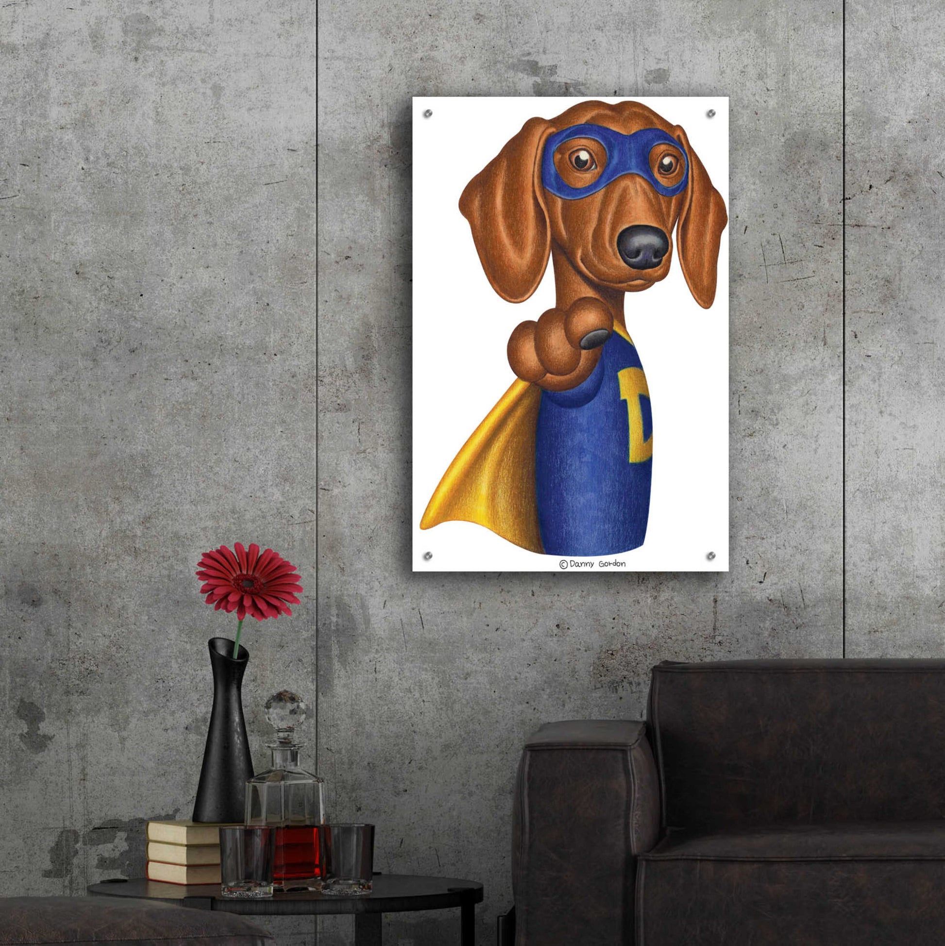 Epic Art 'Brown Dachshund Captain D' by Danny Gordon Art, Acrylic Glass Wall Art,24x36