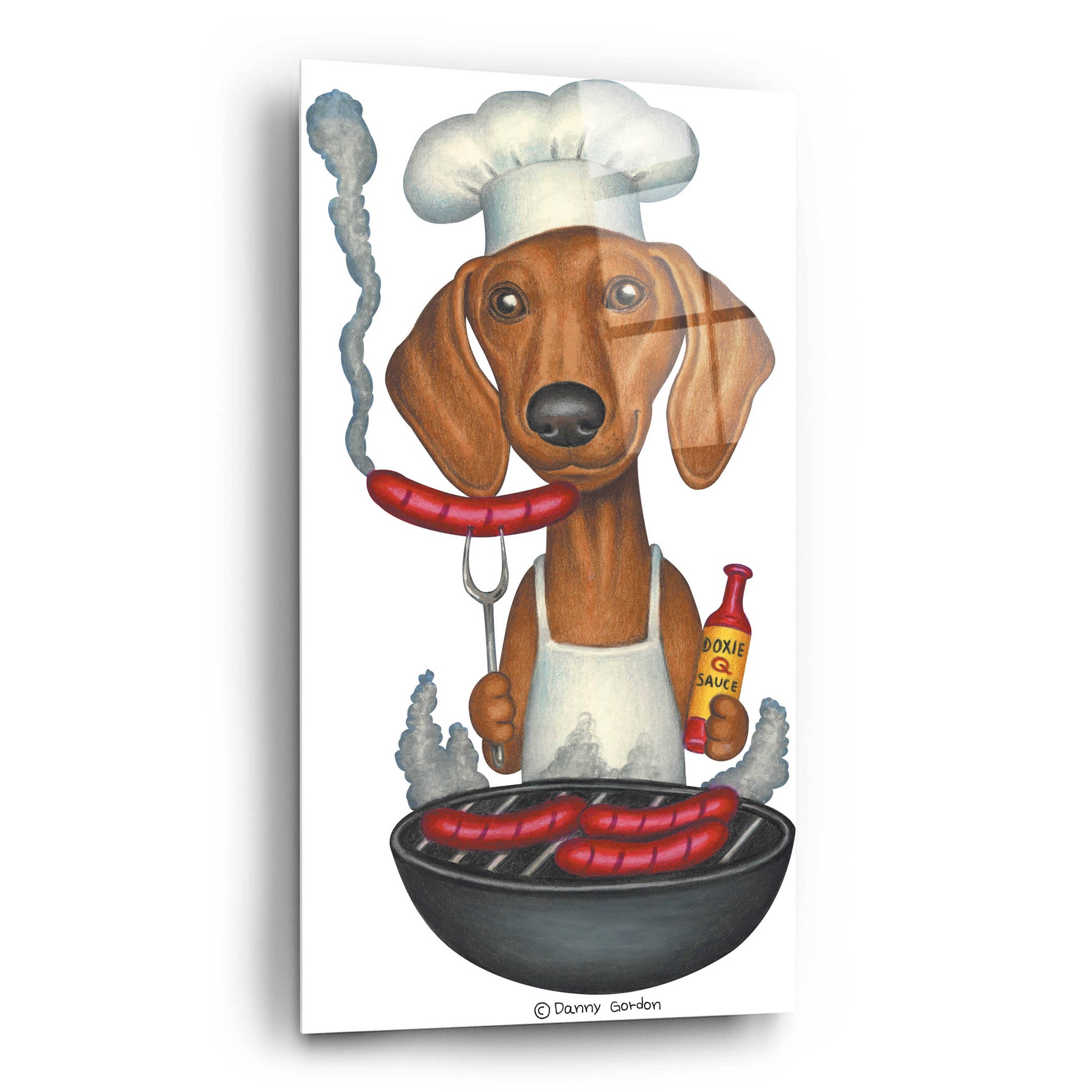 Epic Art 'Brown Dachshund Cooking Wieners' by Danny Gordon Art, Acrylic Glass Wall Art,12x24