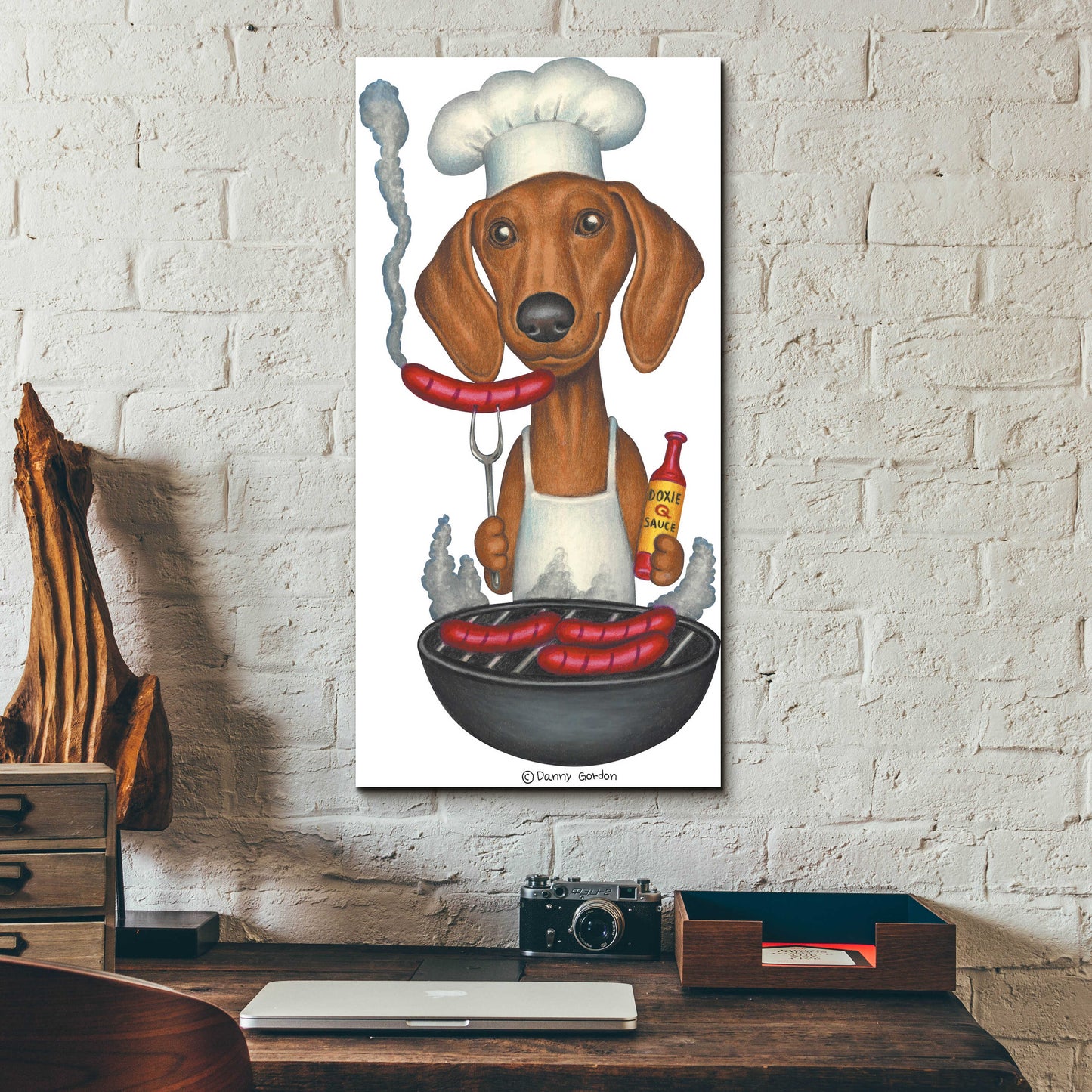 Epic Art 'Brown Dachshund Cooking Wieners' by Danny Gordon Art, Acrylic Glass Wall Art,12x24