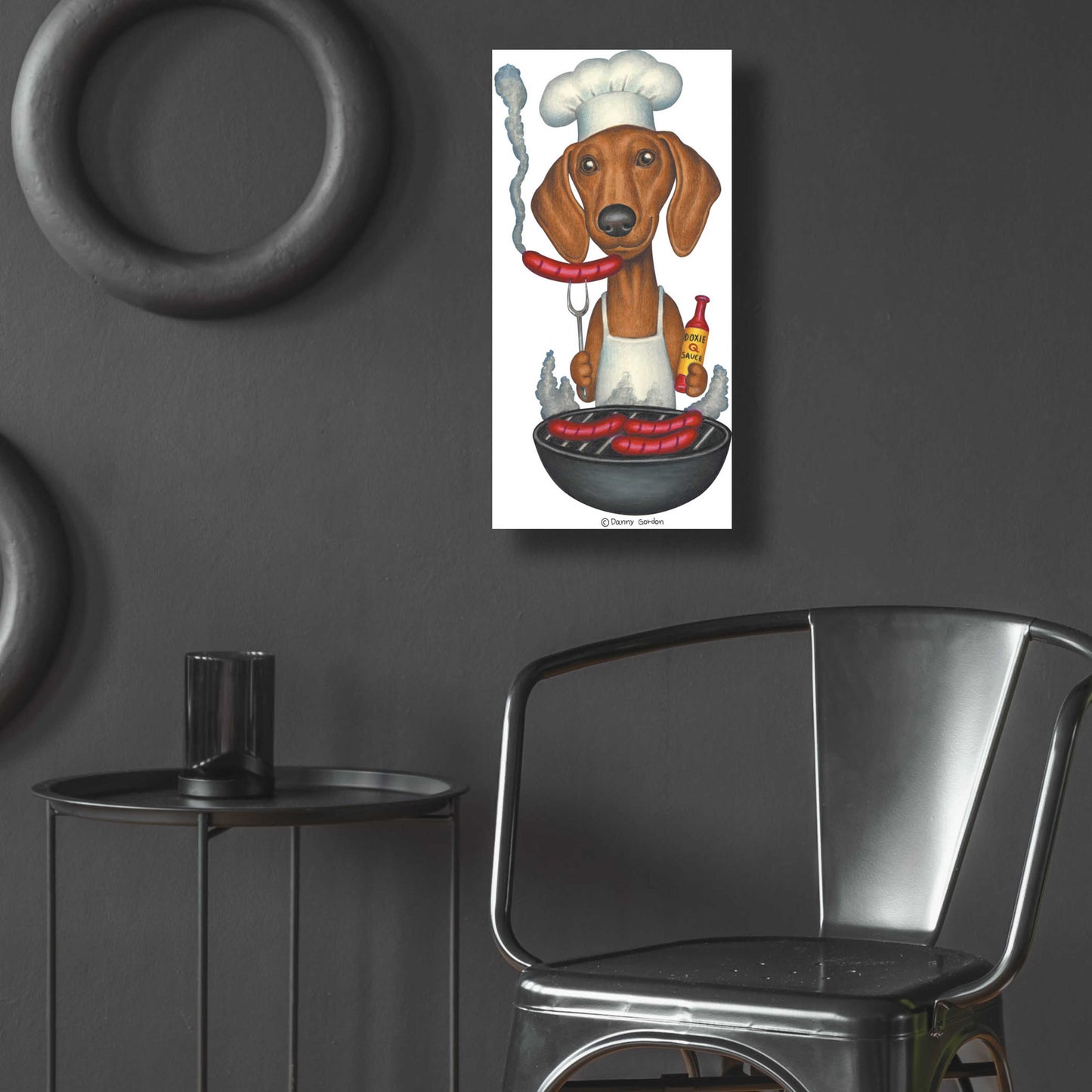 Epic Art 'Brown Dachshund Cooking Wieners' by Danny Gordon Art, Acrylic Glass Wall Art,12x24