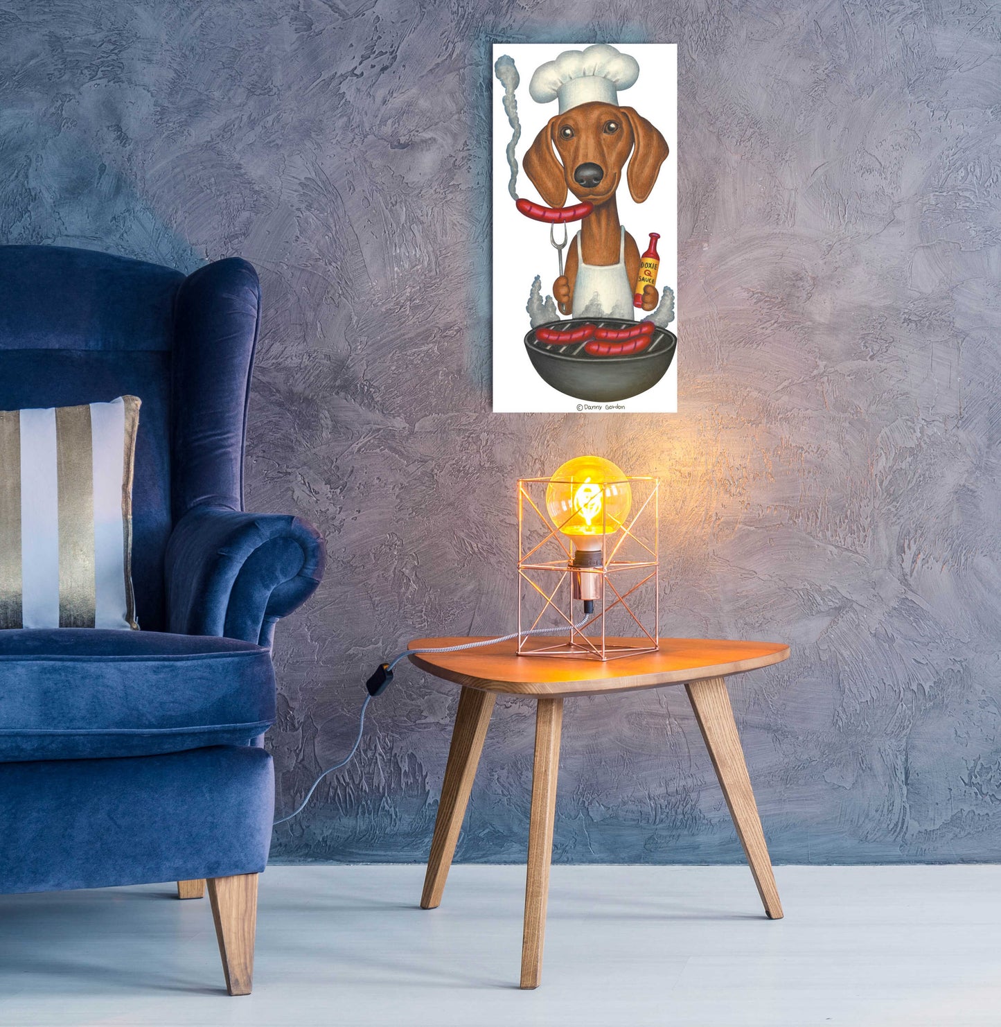 Epic Art 'Brown Dachshund Cooking Wieners' by Danny Gordon Art, Acrylic Glass Wall Art,12x24