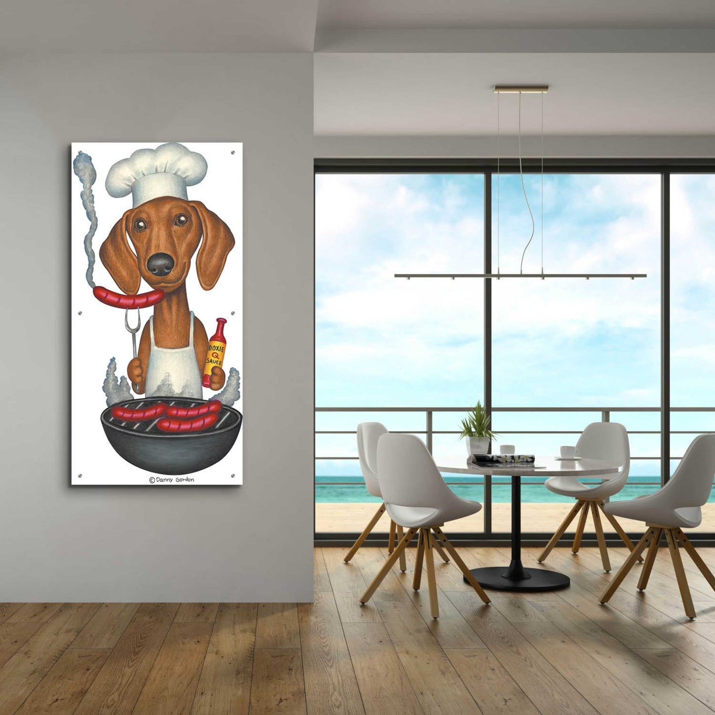 Epic Art 'Brown Dachshund Cooking Wieners' by Danny Gordon Art, Acrylic Glass Wall Art,24x48