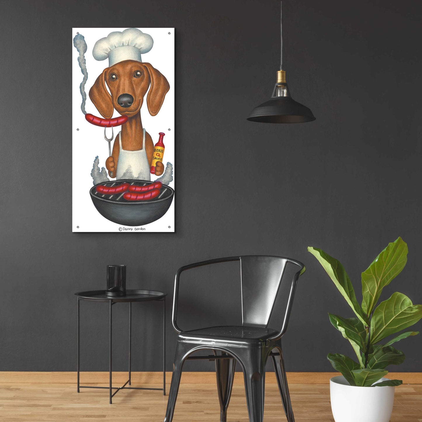 Epic Art 'Brown Dachshund Cooking Wieners' by Danny Gordon Art, Acrylic Glass Wall Art,24x48