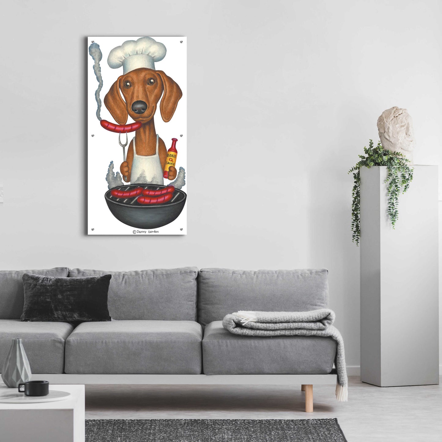 Epic Art 'Brown Dachshund Cooking Wieners' by Danny Gordon Art, Acrylic Glass Wall Art,24x48