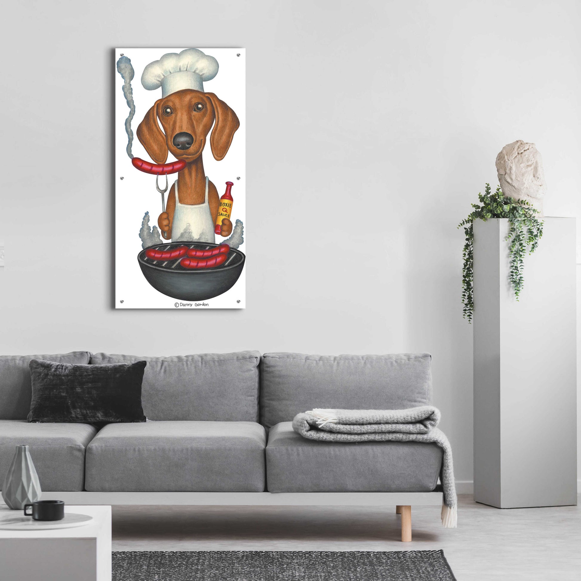 Epic Art 'Brown Dachshund Cooking Wieners' by Danny Gordon Art, Acrylic Glass Wall Art,24x48