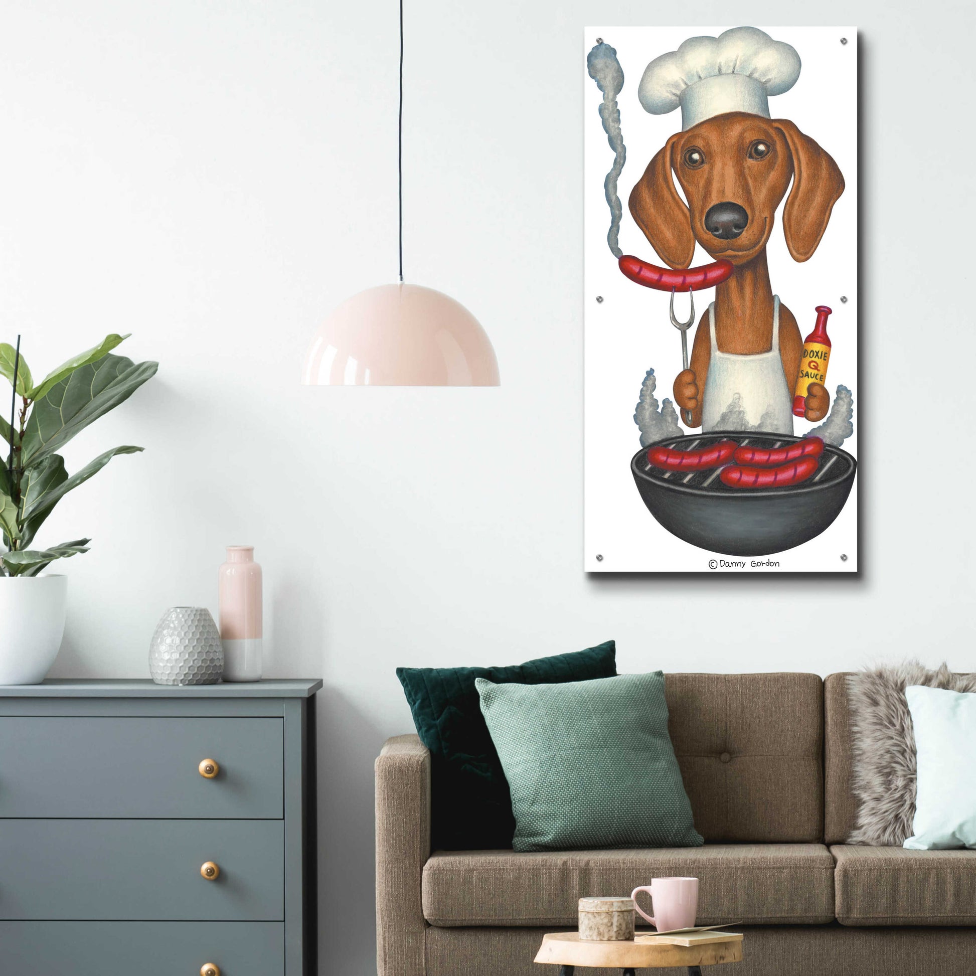 Epic Art 'Brown Dachshund Cooking Wieners' by Danny Gordon Art, Acrylic Glass Wall Art,24x48