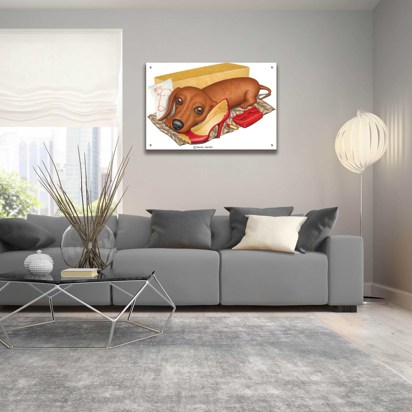 Epic Art 'Brown Dachshund Lipstick Self Portrait' by Danny Gordon Art, Acrylic Glass Wall Art,36x24