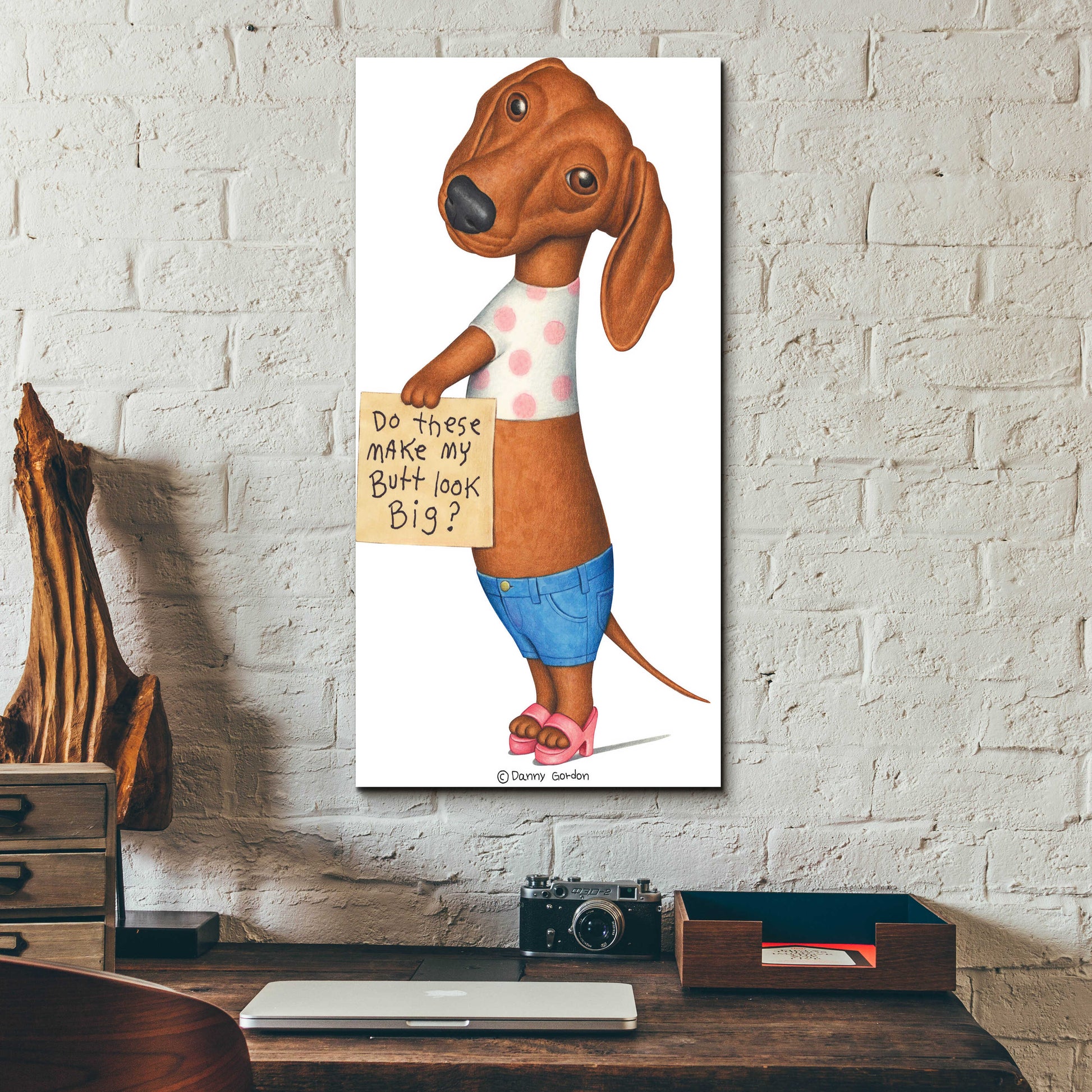 Epic Art 'Brown Dachshund Top Shorts Sandals' by Danny Gordon Art, Acrylic Glass Wall Art,12x24