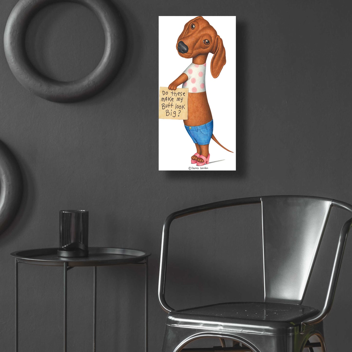 Epic Art 'Brown Dachshund Top Shorts Sandals' by Danny Gordon Art, Acrylic Glass Wall Art,12x24