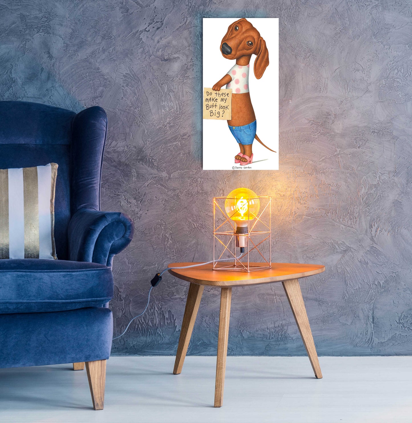 Epic Art 'Brown Dachshund Top Shorts Sandals' by Danny Gordon Art, Acrylic Glass Wall Art,12x24