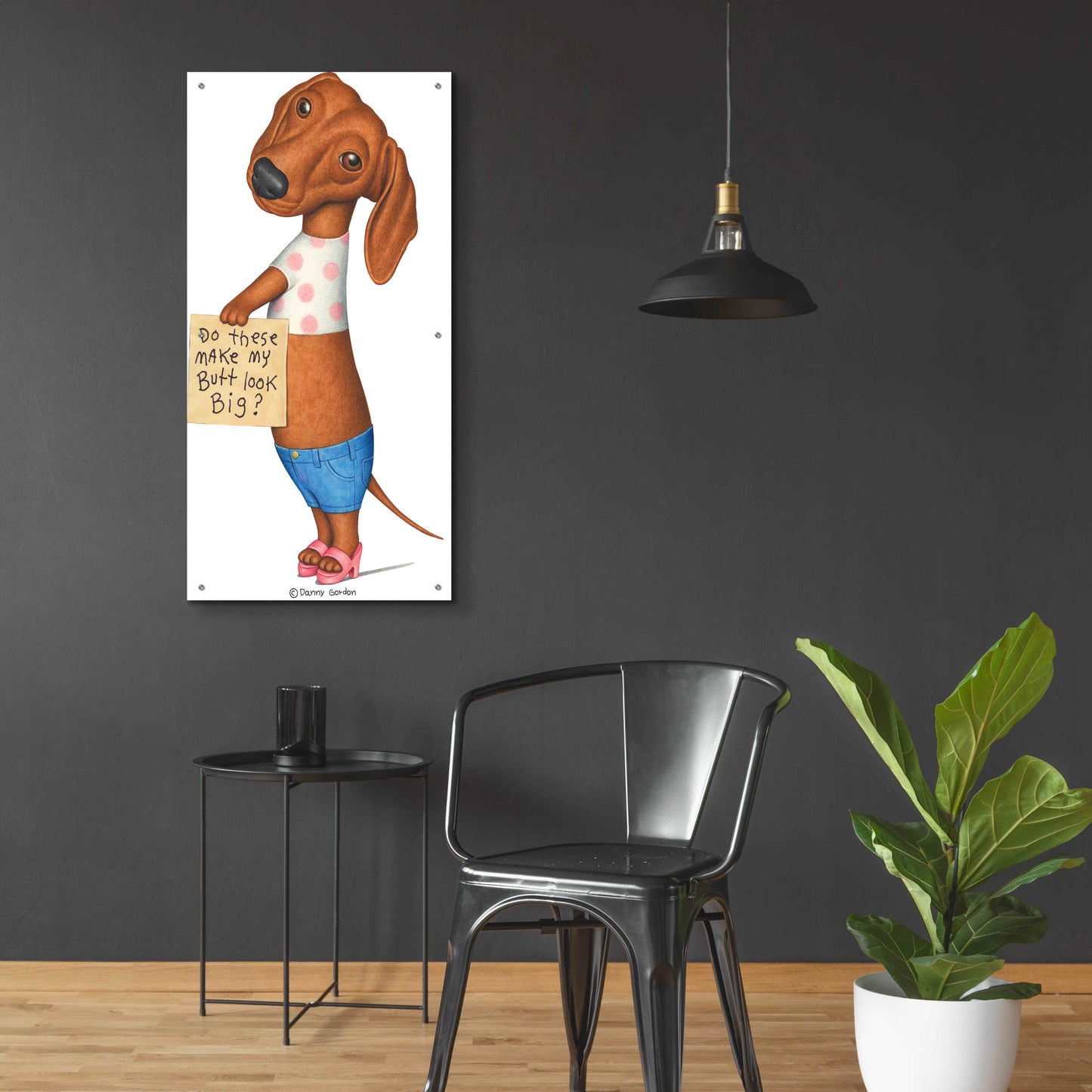 Epic Art 'Brown Dachshund Top Shorts Sandals' by Danny Gordon Art, Acrylic Glass Wall Art,24x48