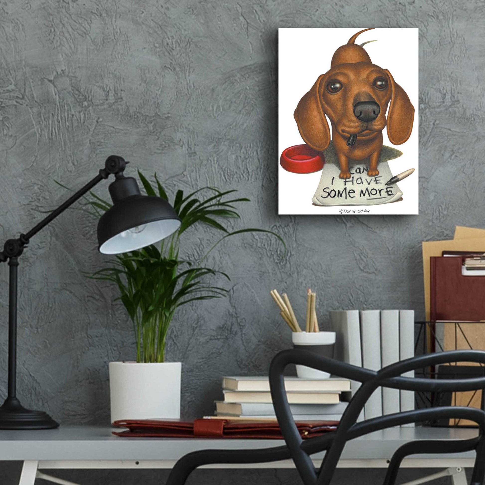 Epic Art 'Brown Dachshund with Sharpie and Sign' by Danny Gordon Art, Acrylic Glass Wall Art,12x16