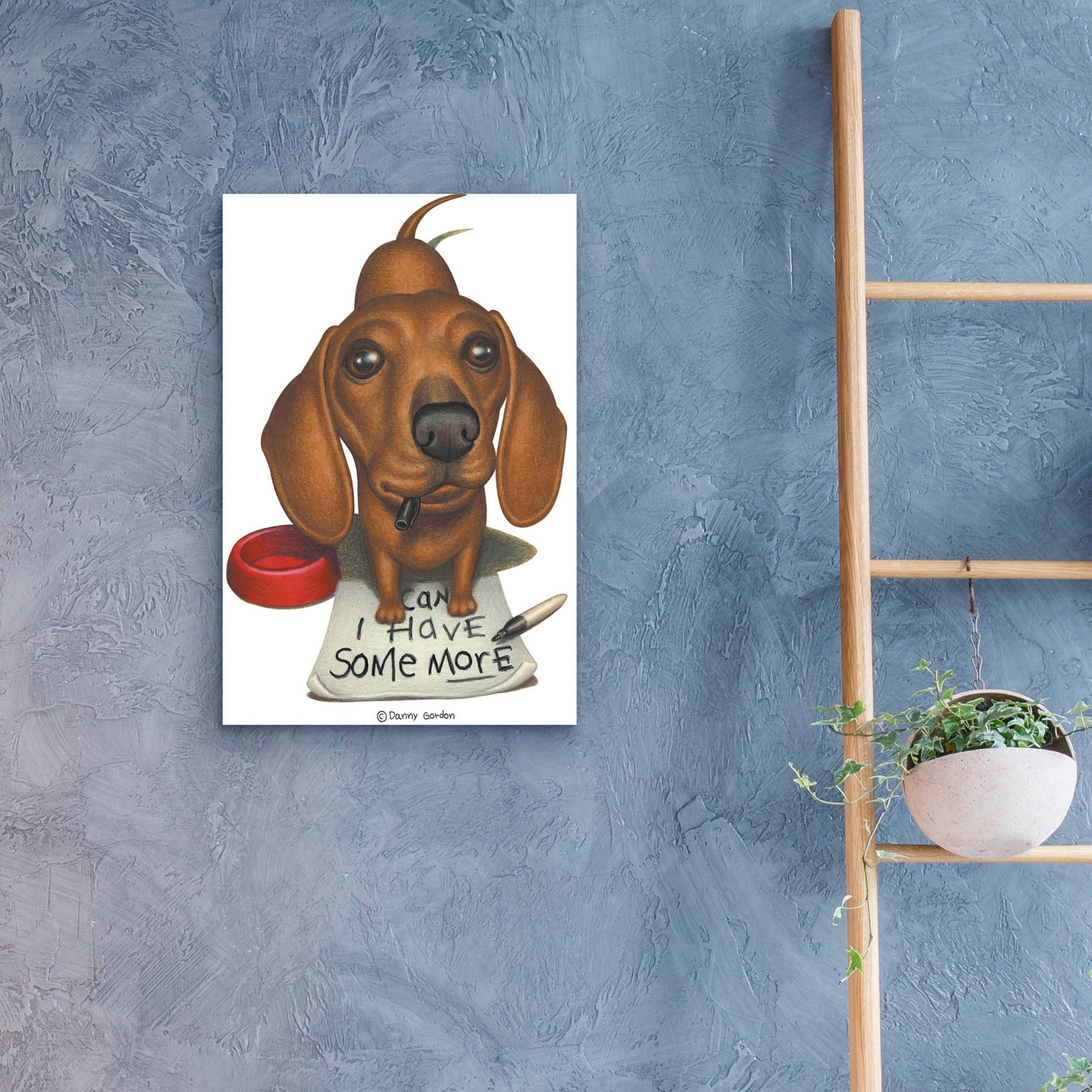 Epic Art 'Brown Dachshund with Sharpie and Sign' by Danny Gordon Art, Acrylic Glass Wall Art,16x24