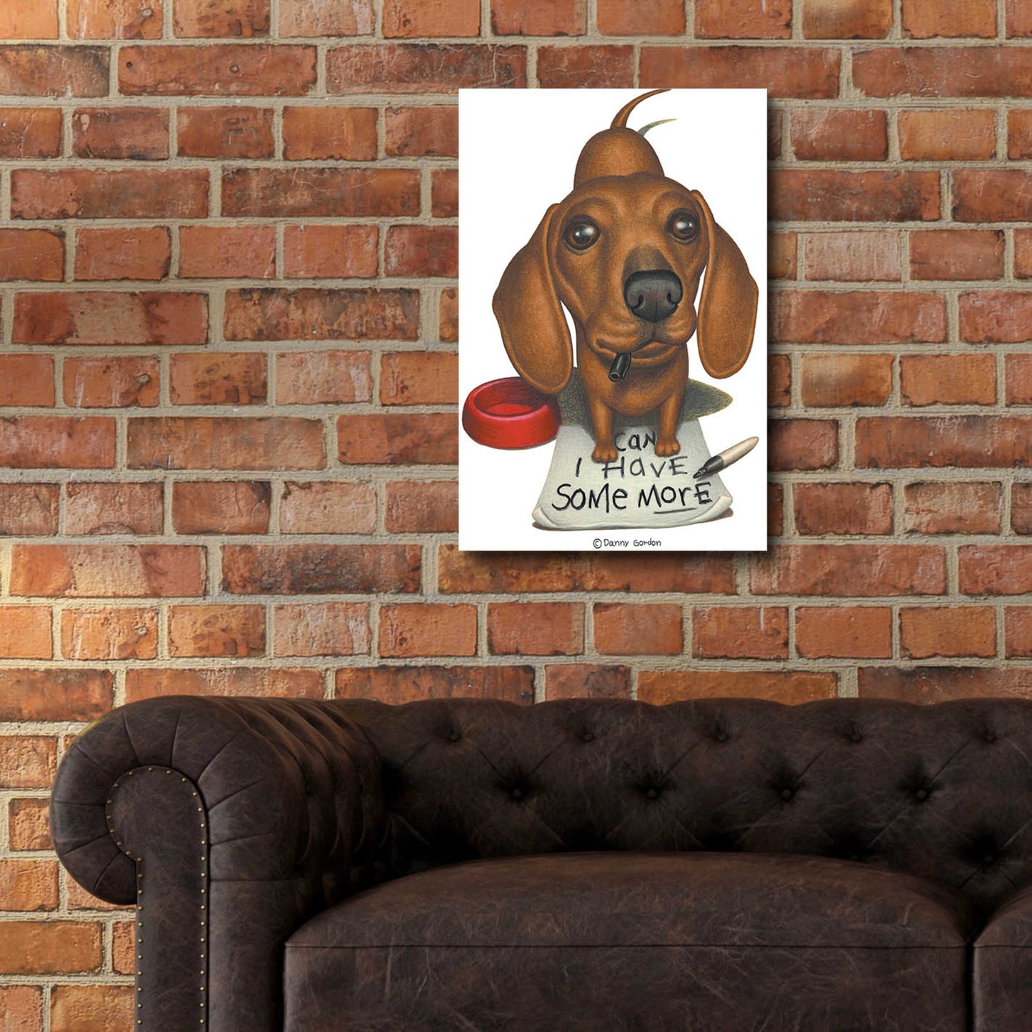 Epic Art 'Brown Dachshund with Sharpie and Sign' by Danny Gordon Art, Acrylic Glass Wall Art,16x24