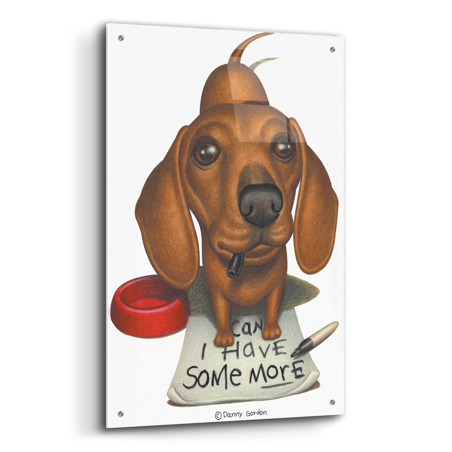 Epic Art 'Brown Dachshund with Sharpie and Sign' by Danny Gordon Art, Acrylic Glass Wall Art,24x36