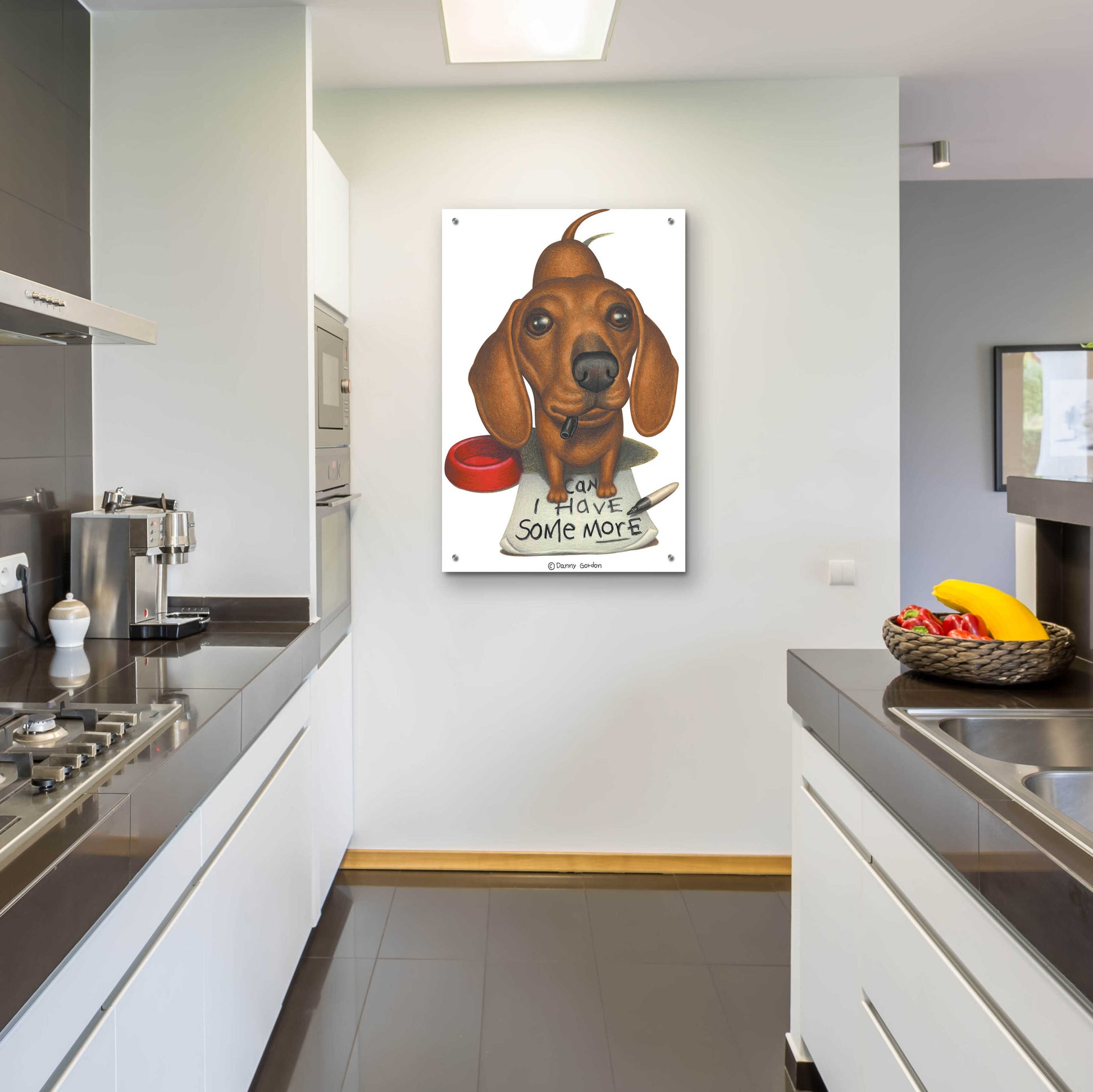 Epic Art 'Brown Dachshund with Sharpie and Sign' by Danny Gordon Art, Acrylic Glass Wall Art,24x36