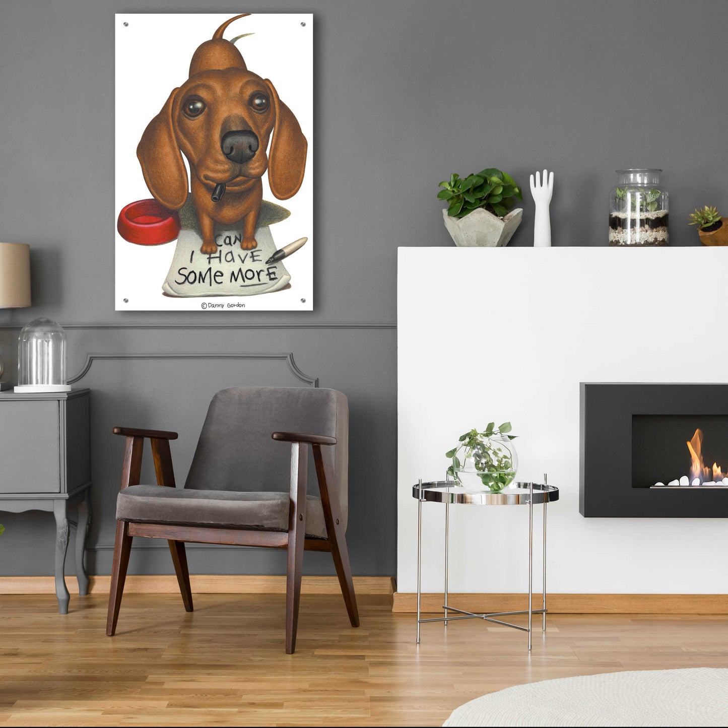 Epic Art 'Brown Dachshund with Sharpie and Sign' by Danny Gordon Art, Acrylic Glass Wall Art,24x36