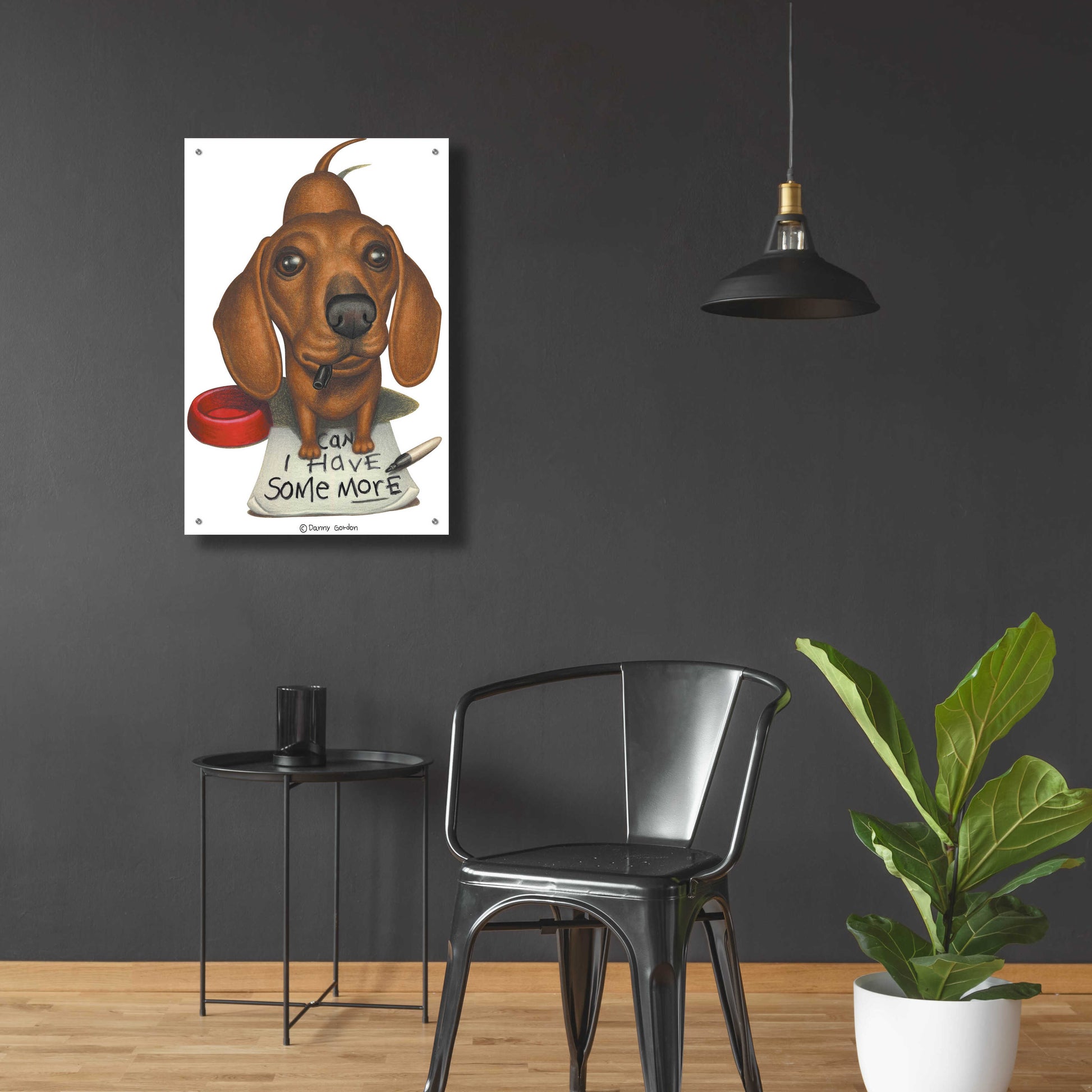 Epic Art 'Brown Dachshund with Sharpie and Sign' by Danny Gordon Art, Acrylic Glass Wall Art,24x36