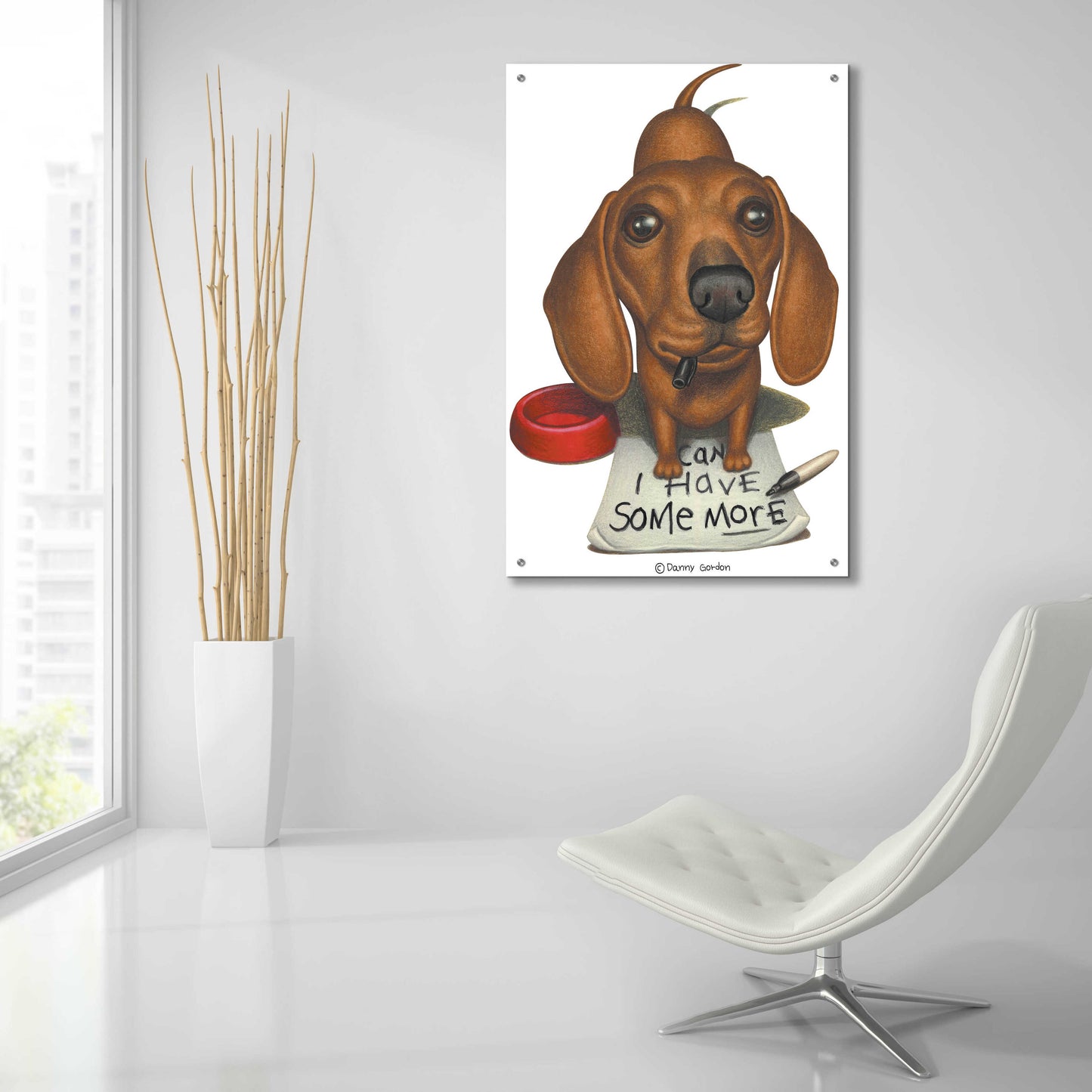 Epic Art 'Brown Dachshund with Sharpie and Sign' by Danny Gordon Art, Acrylic Glass Wall Art,24x36