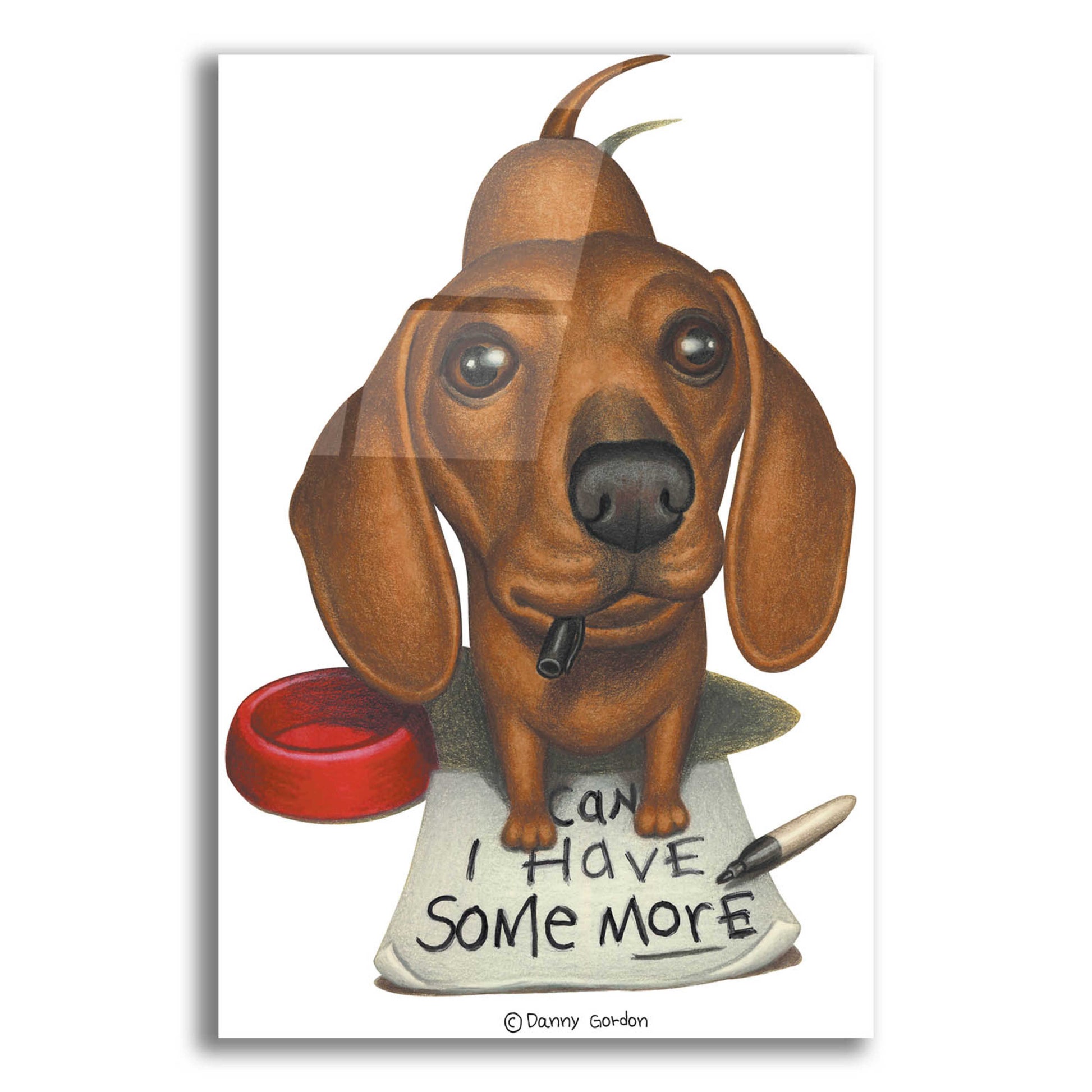 Epic Art 'Brown Dachshund with Sharpie and Sign' by Danny Gordon Art, Acrylic Glass Wall Art