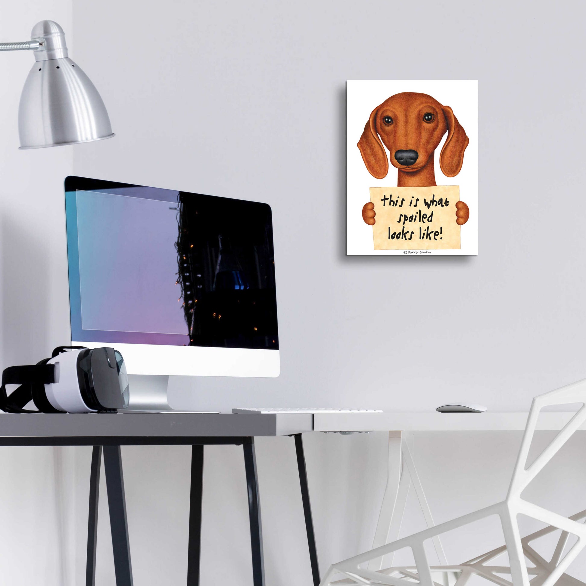 Epic Art 'Brown Dachshund with Spoiled Sign' by Danny Gordon Art, Acrylic Glass Wall Art,12x16