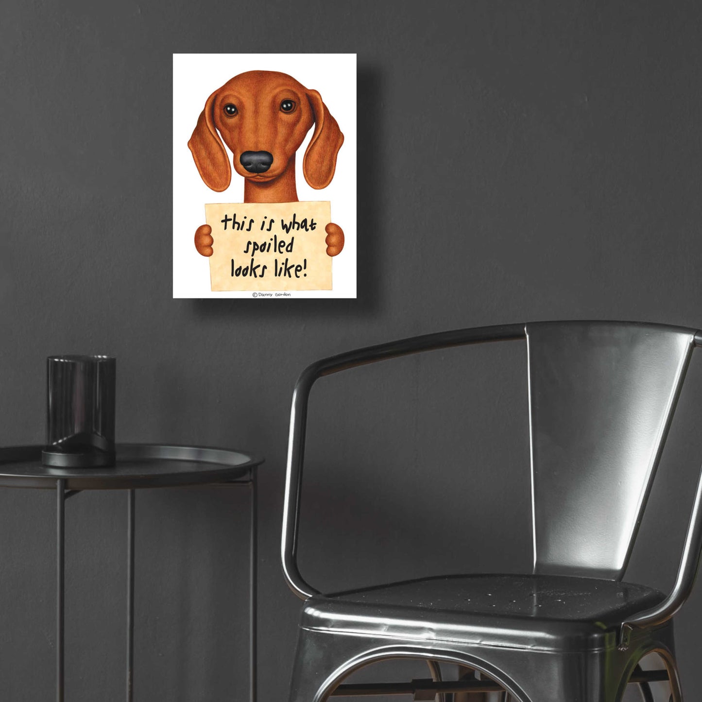 Epic Art 'Brown Dachshund with Spoiled Sign' by Danny Gordon Art, Acrylic Glass Wall Art,12x16