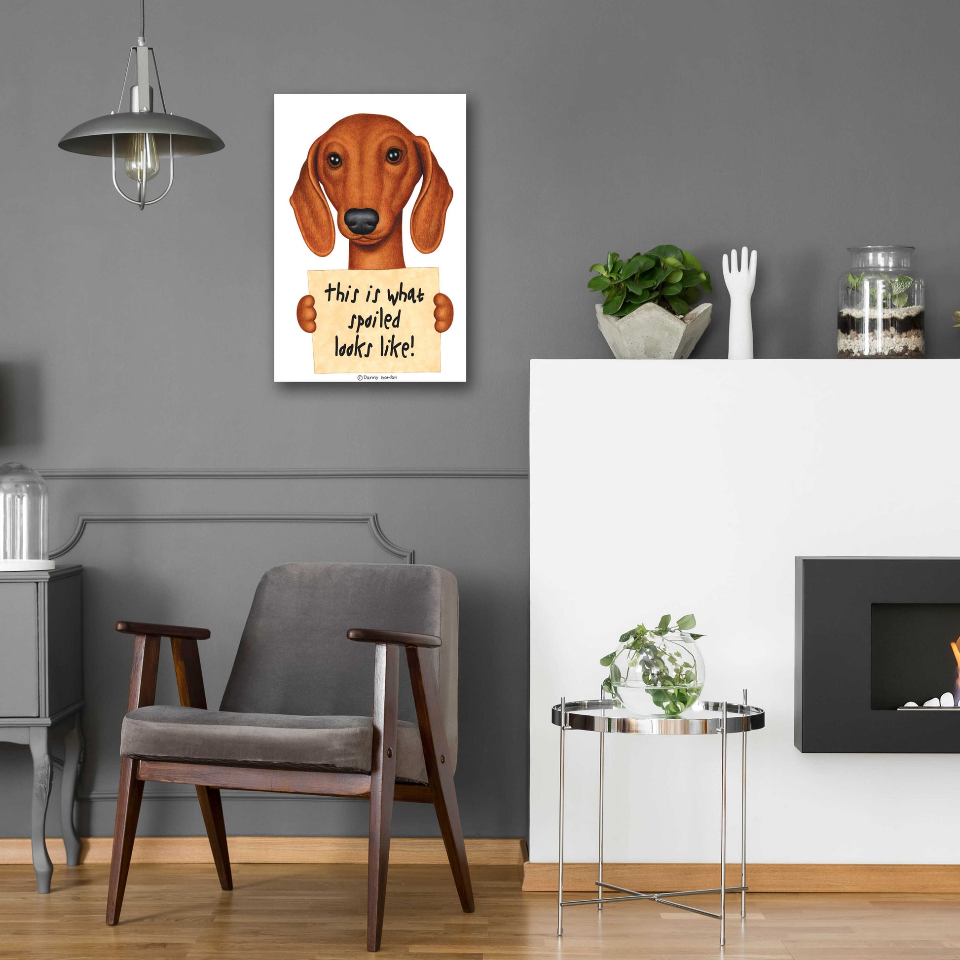 Epic Art 'Brown Dachshund with Spoiled Sign' by Danny Gordon Art, Acrylic Glass Wall Art,16x24