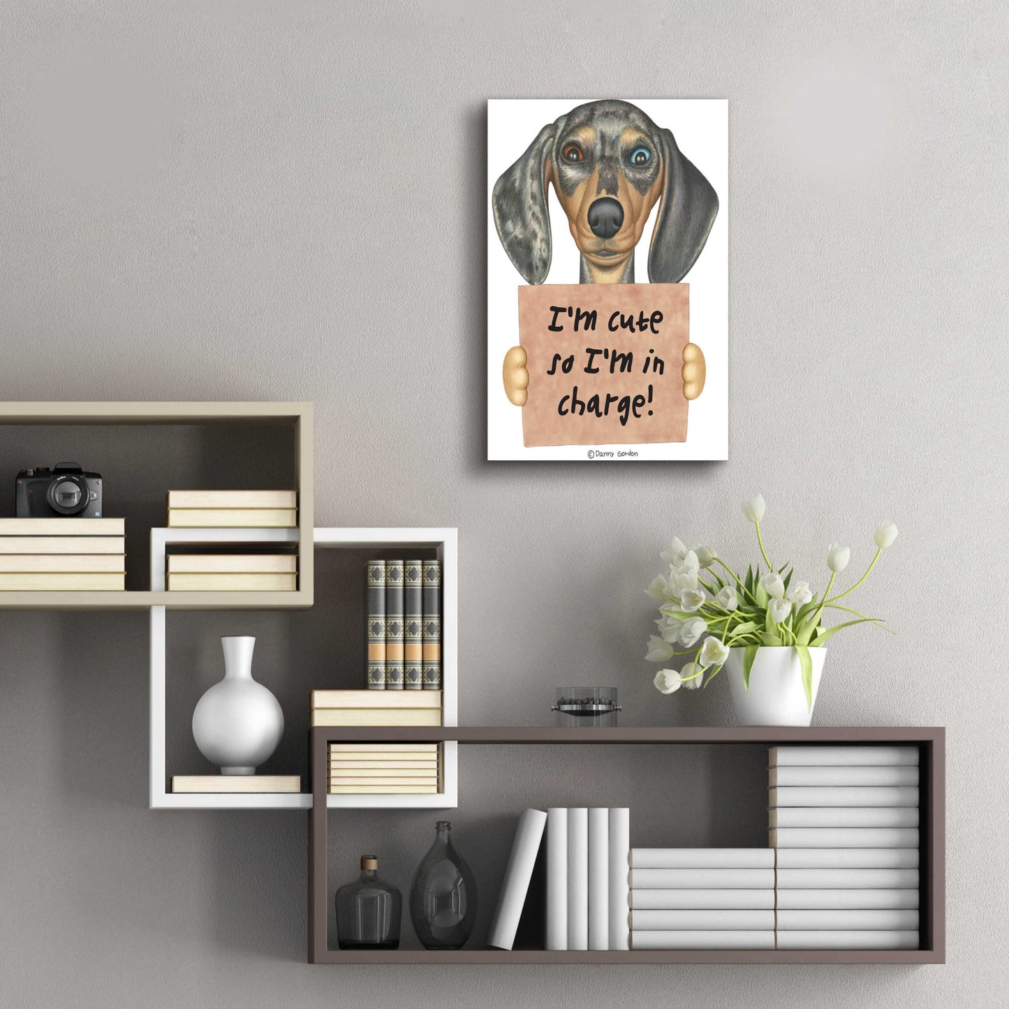 Epic Art 'Dappled Dachshund Blue Brown Eyes' by Danny Gordon Art, Acrylic Glass Wall Art,16x24