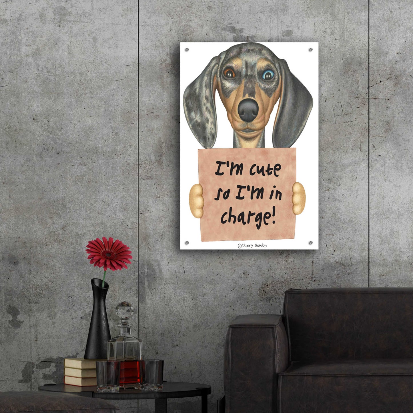 Epic Art 'Dappled Dachshund Blue Brown Eyes' by Danny Gordon Art, Acrylic Glass Wall Art,24x36