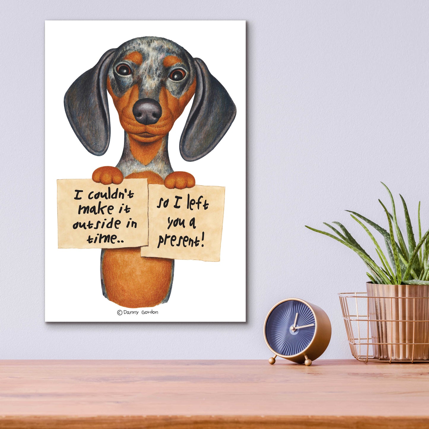 Epic Art 'Dappled Dachshund Two Signs' by Danny Gordon Art, Acrylic Glass Wall Art,12x16