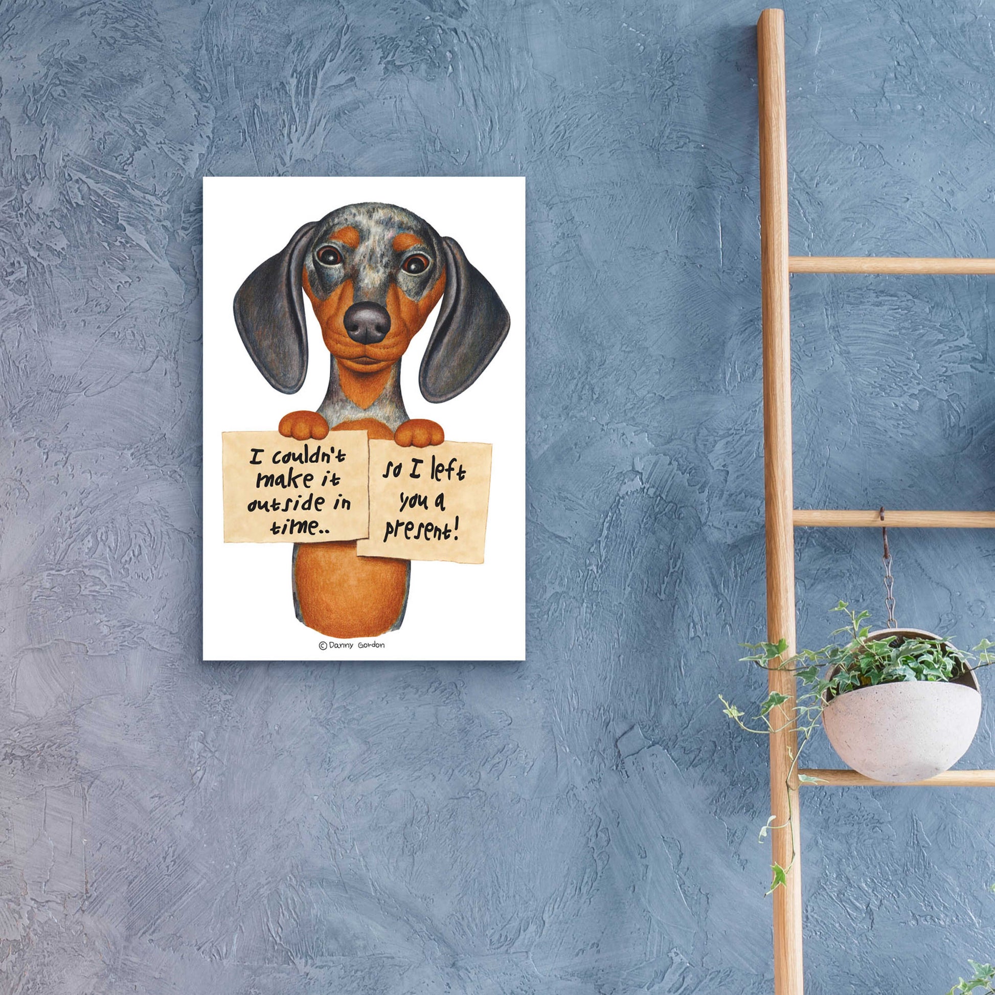 Epic Art 'Dappled Dachshund Two Signs' by Danny Gordon Art, Acrylic Glass Wall Art,16x24