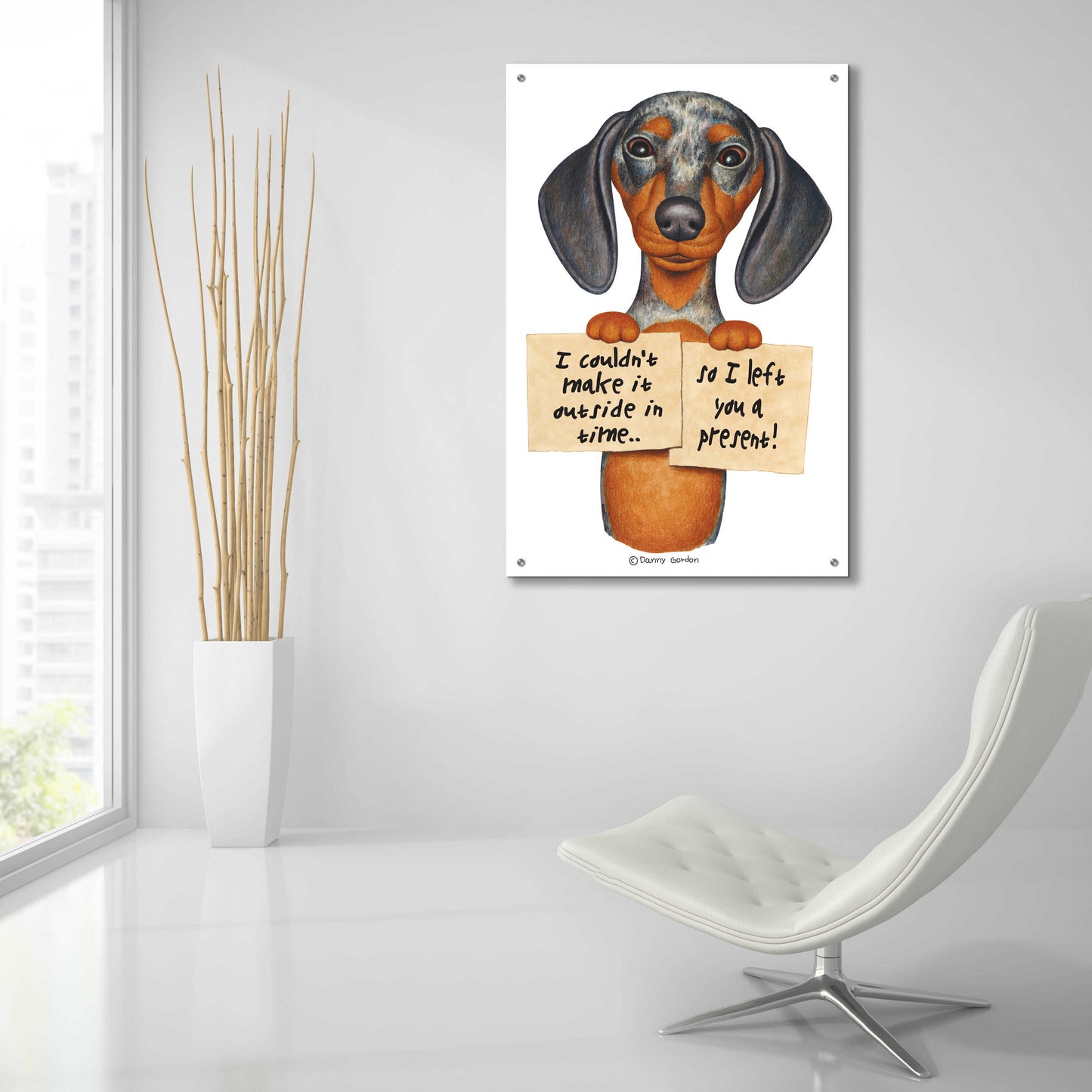 Epic Art 'Dappled Dachshund Two Signs' by Danny Gordon Art, Acrylic Glass Wall Art,24x36