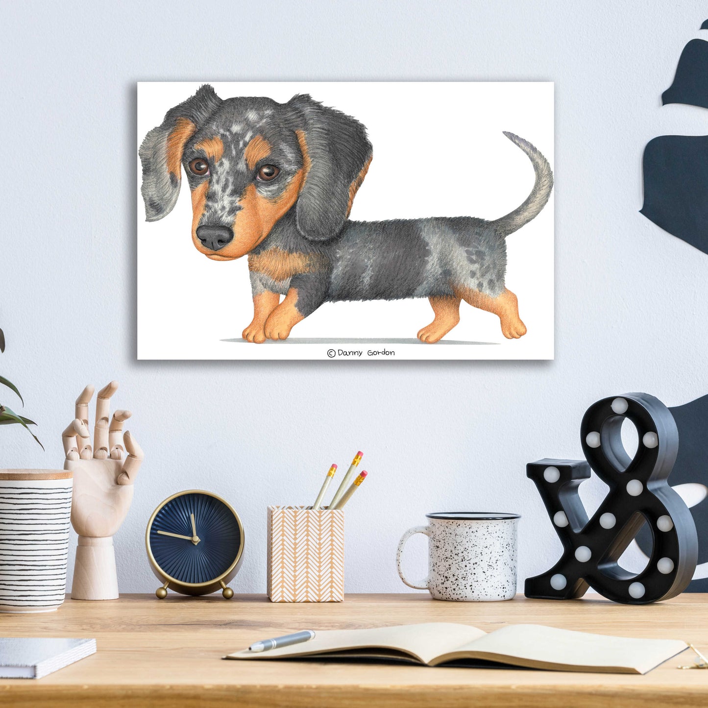 Epic Art 'Dappled Dachshund Walking' by Danny Gordon Art, Acrylic Glass Wall Art,16x12